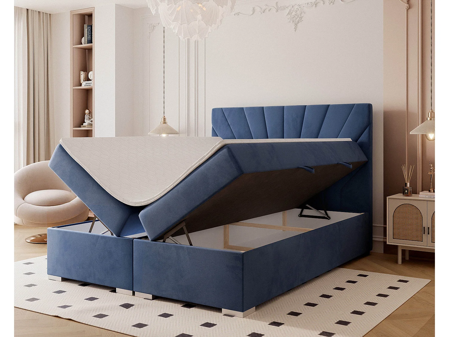 Lit continental rembourré avec surmatelas, bleu - 200x200 - OASIS