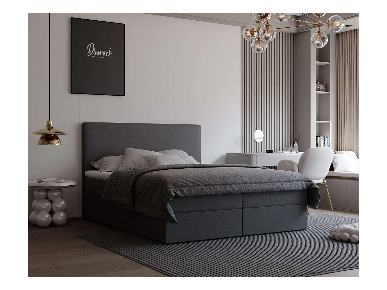 Lit continental rembourré avec surmatelas, noir  - 160x200 - GIULIA