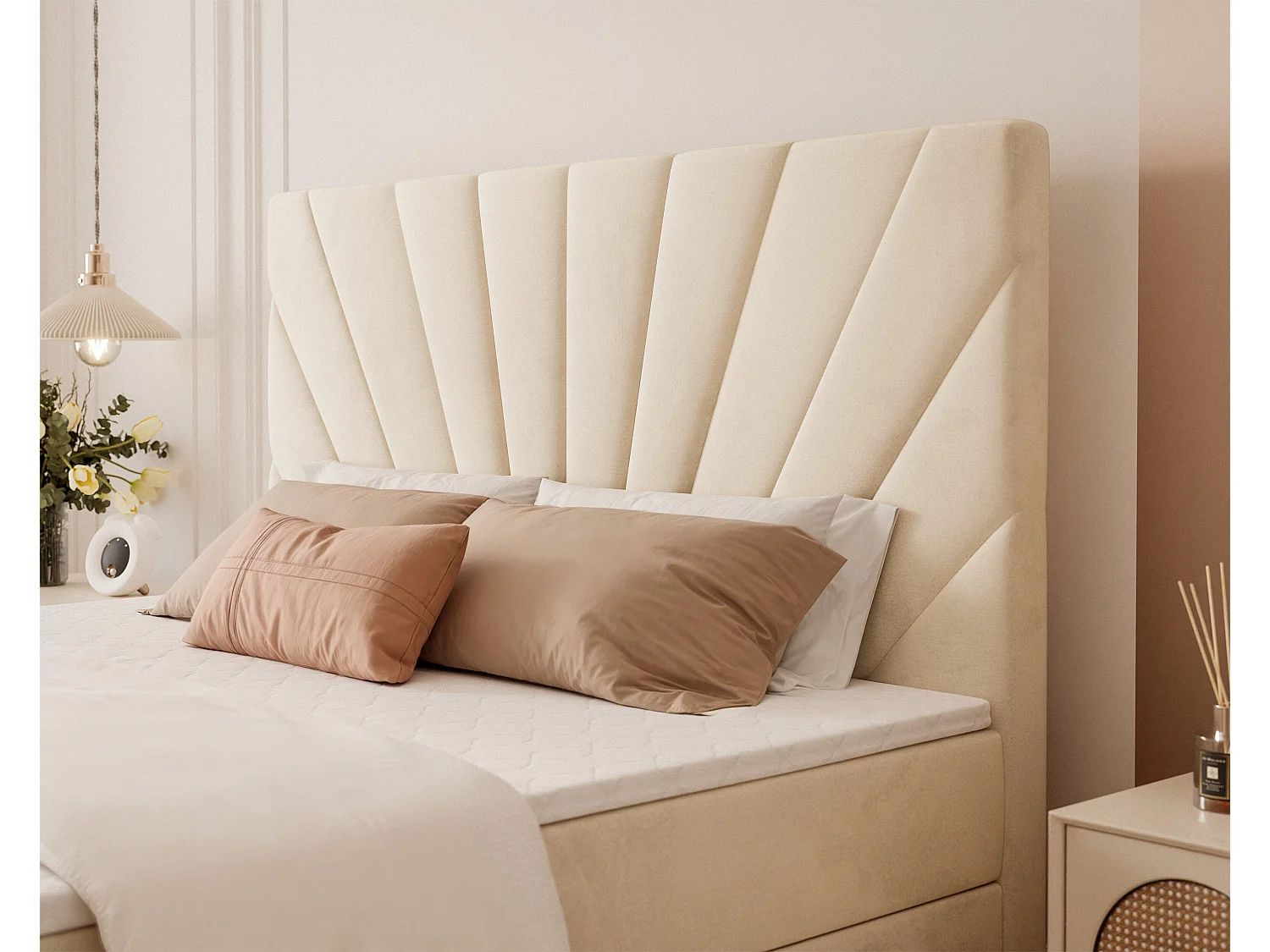 Lit continental rembourré avec surmatelas, beige - 160x200 - OASIS