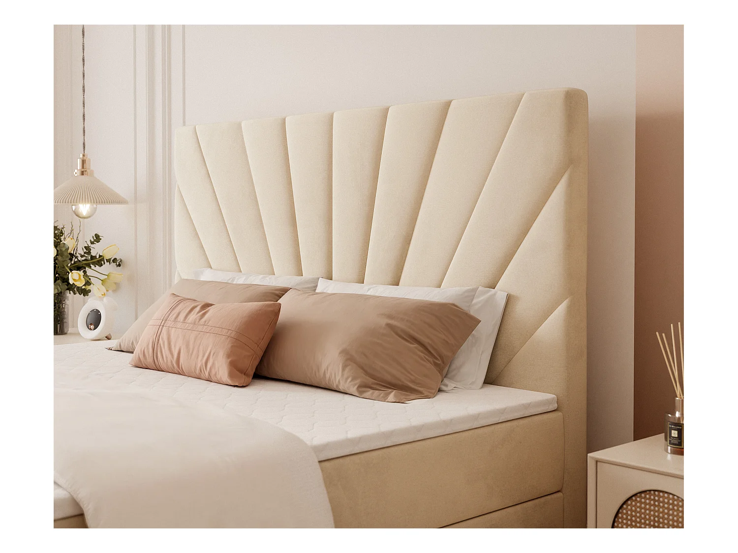 Lit continental rembourré avec surmatelas, crème - 200x200 - OASIS