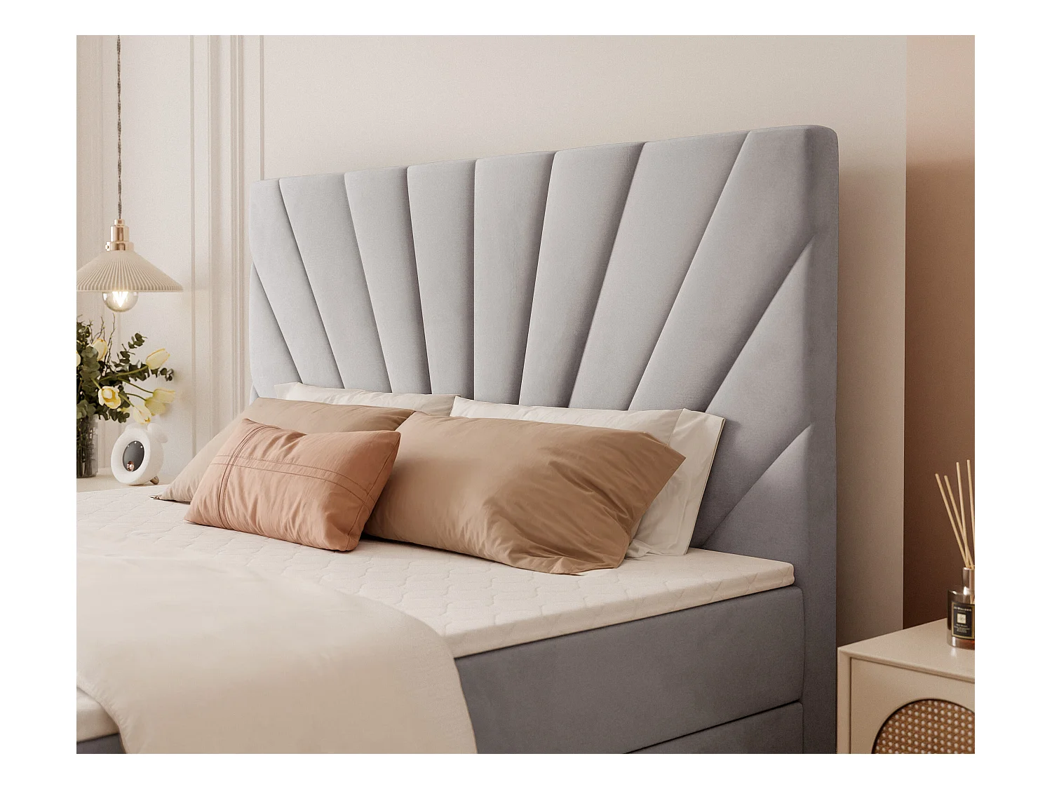 Lit continental rembourré avec surmatelas, gris - 160x200 - OASIS