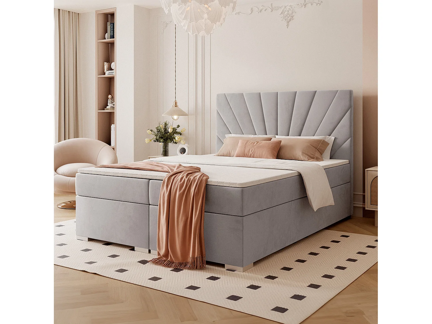 Lit continental rembourré avec surmatelas, gris - 160x200 - OASIS