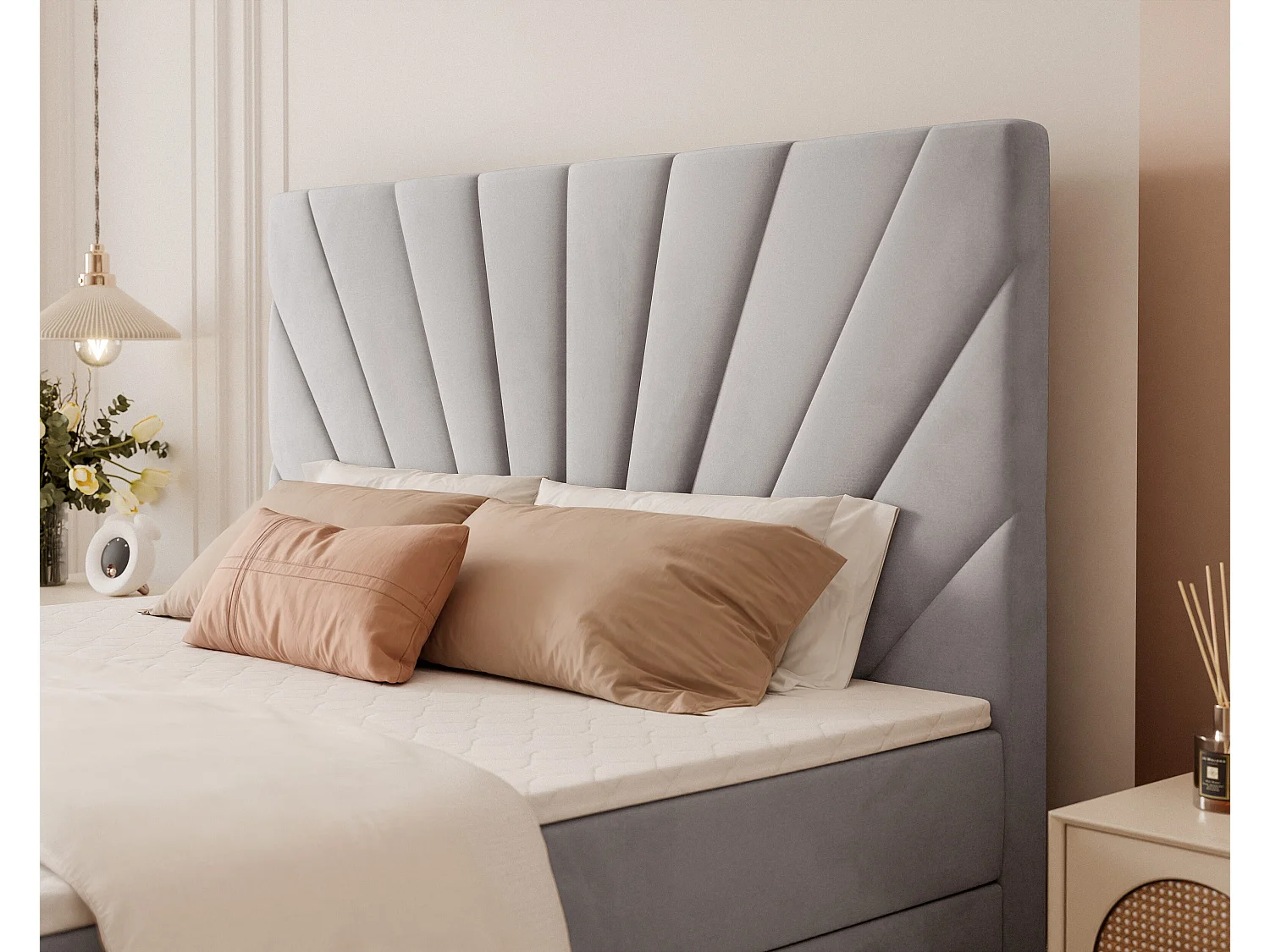 Lit continental rembourré avec surmatelas, gris - 160x200 - OASIS