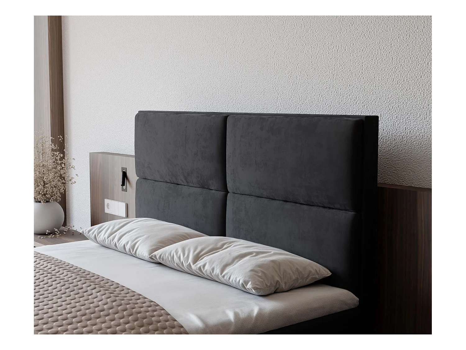Lit continental rembourré avec surmatelas, noir - 120x200 - ORFEO