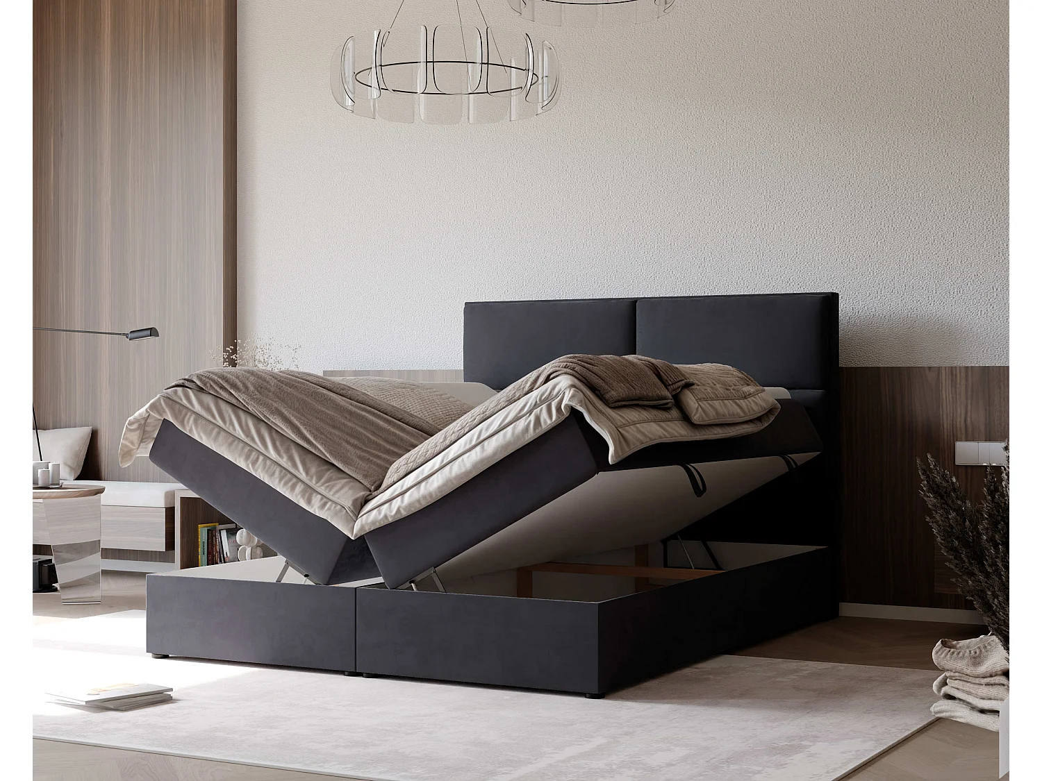 Lit continental rembourré avec surmatelas, noir - 120x200 - ORFEO