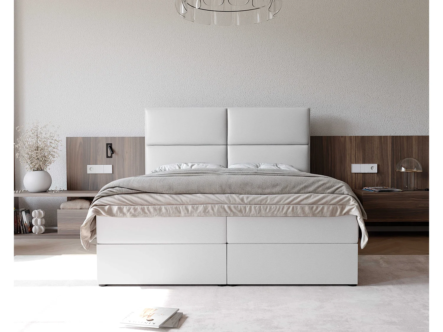 Lit continental rembourré avec surmatelas, blanc  - 200x200 - ORFEO