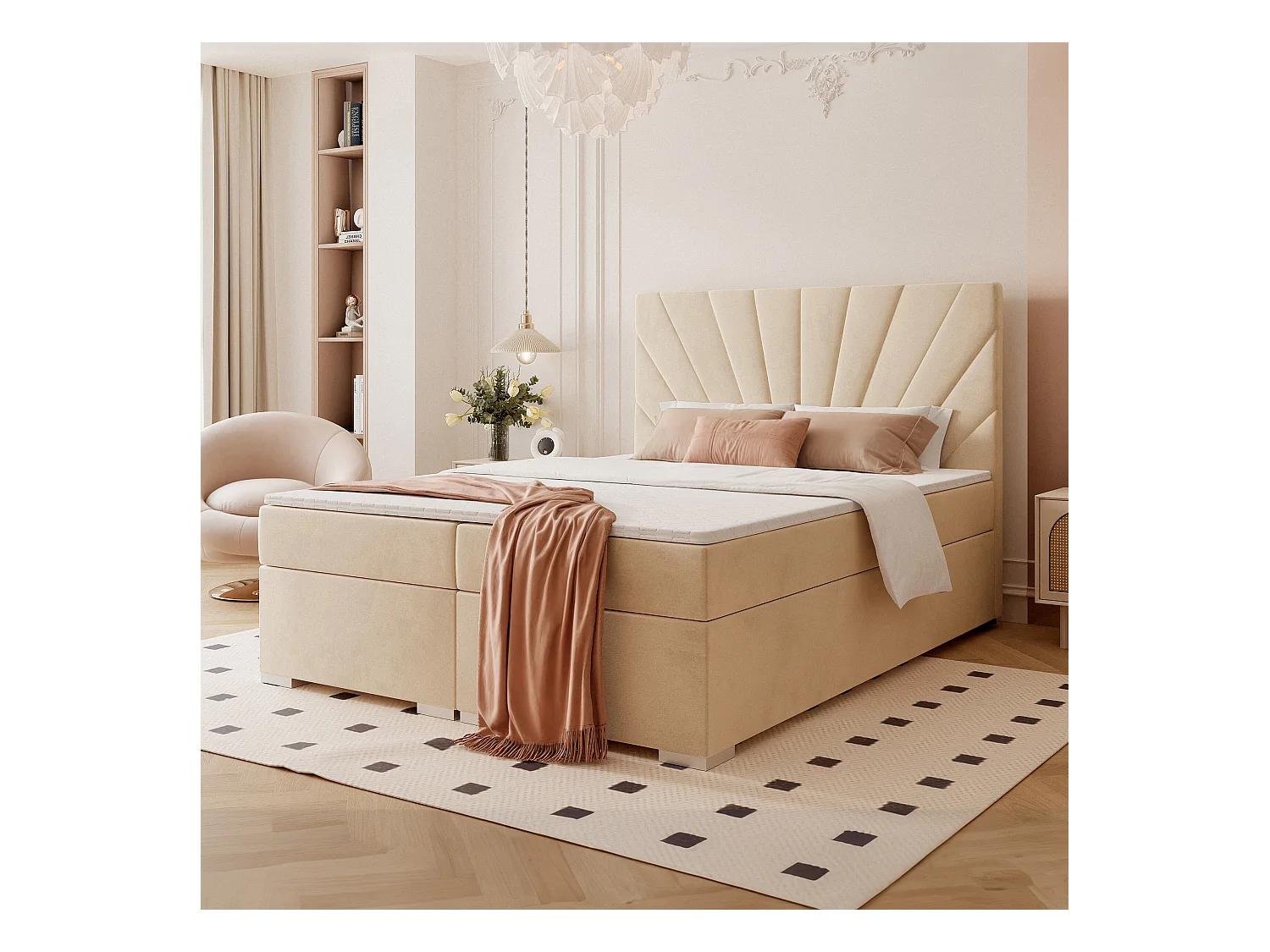 Lit continental rembourré avec surmatelas, crème - 180x200 - OASIS