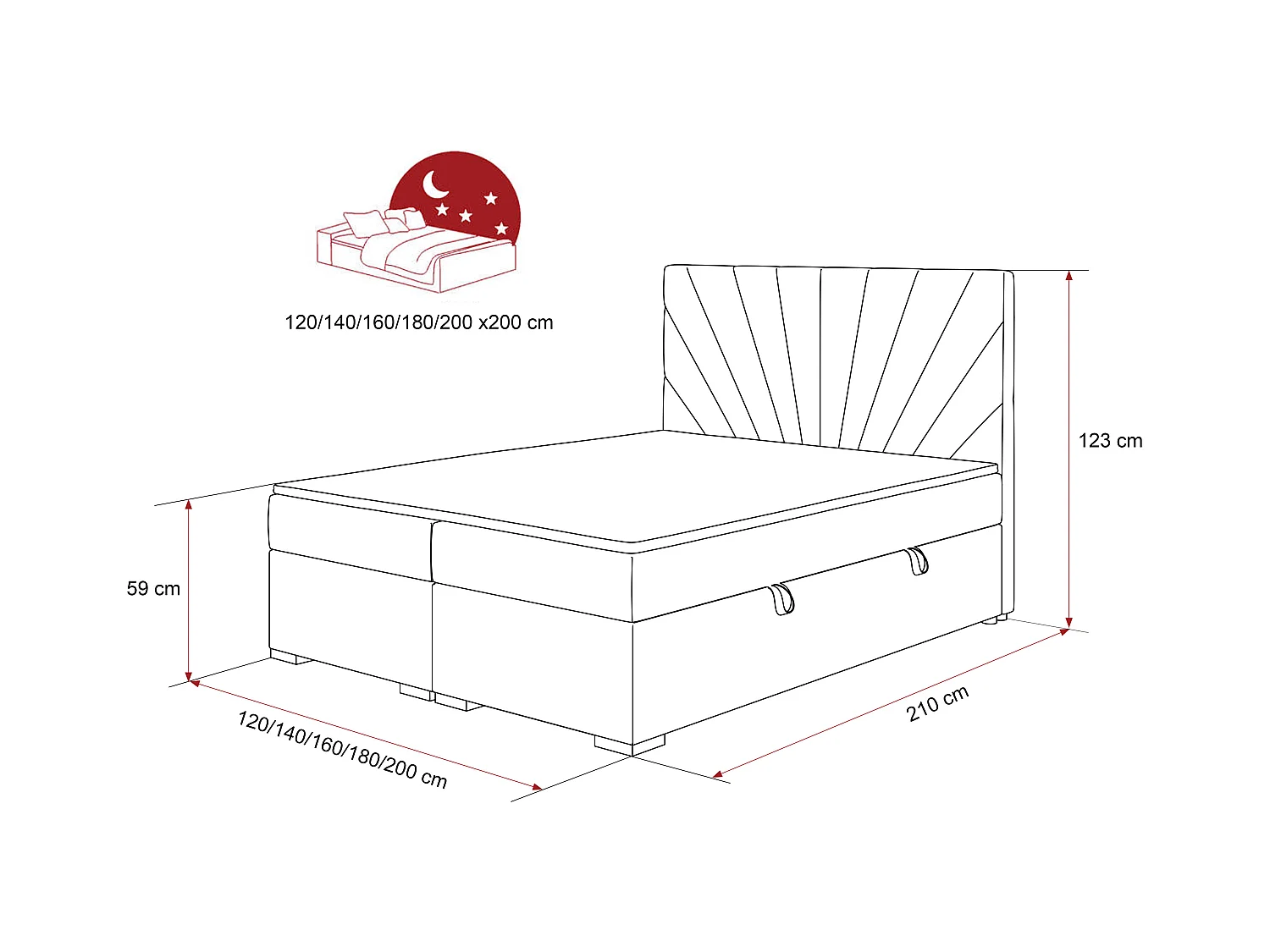 Lit continental rembourré avec surmatelas, crème - 180x200 - OASIS