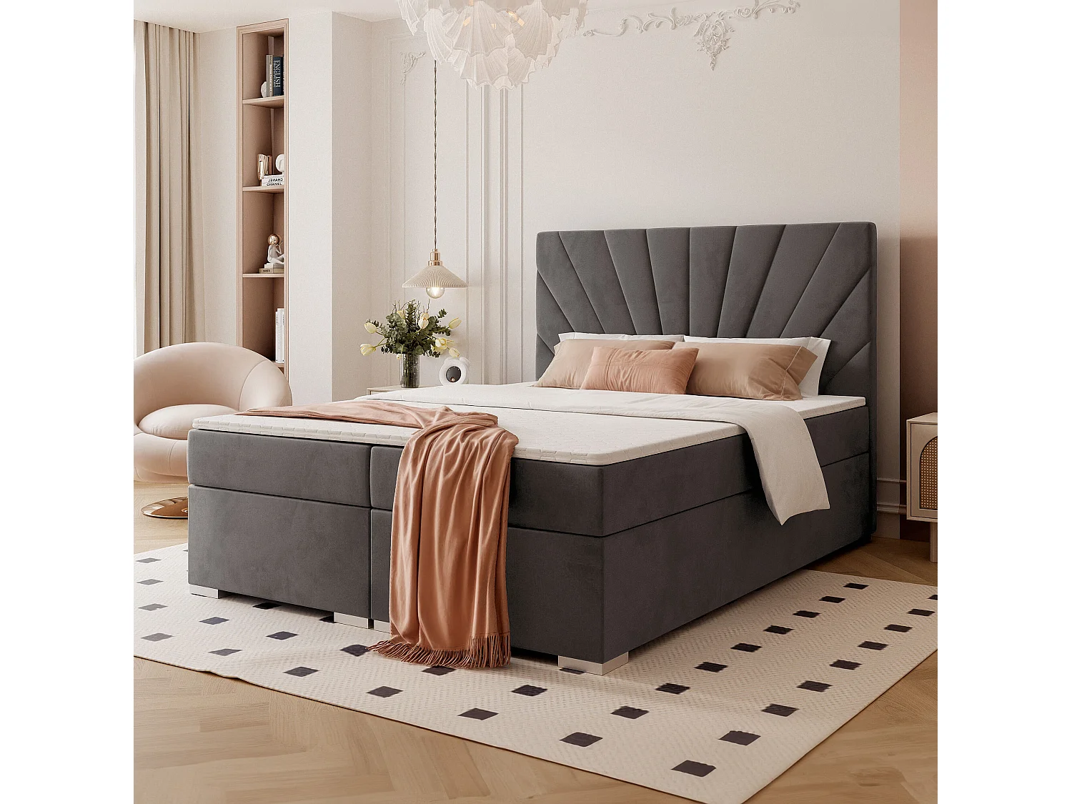 Lit continental rembourré avec surmatelas, gris anthracite - 120x200 - OASIS