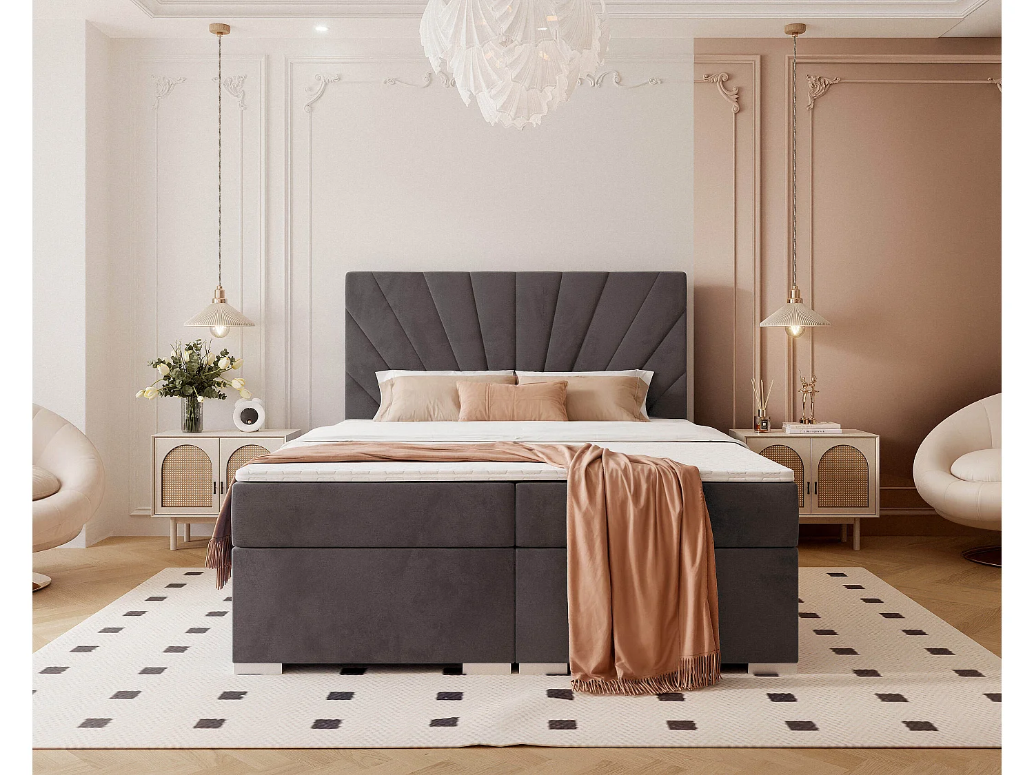 Lit continental rembourré avec surmatelas, gris anthracite - 120x200 - OASIS