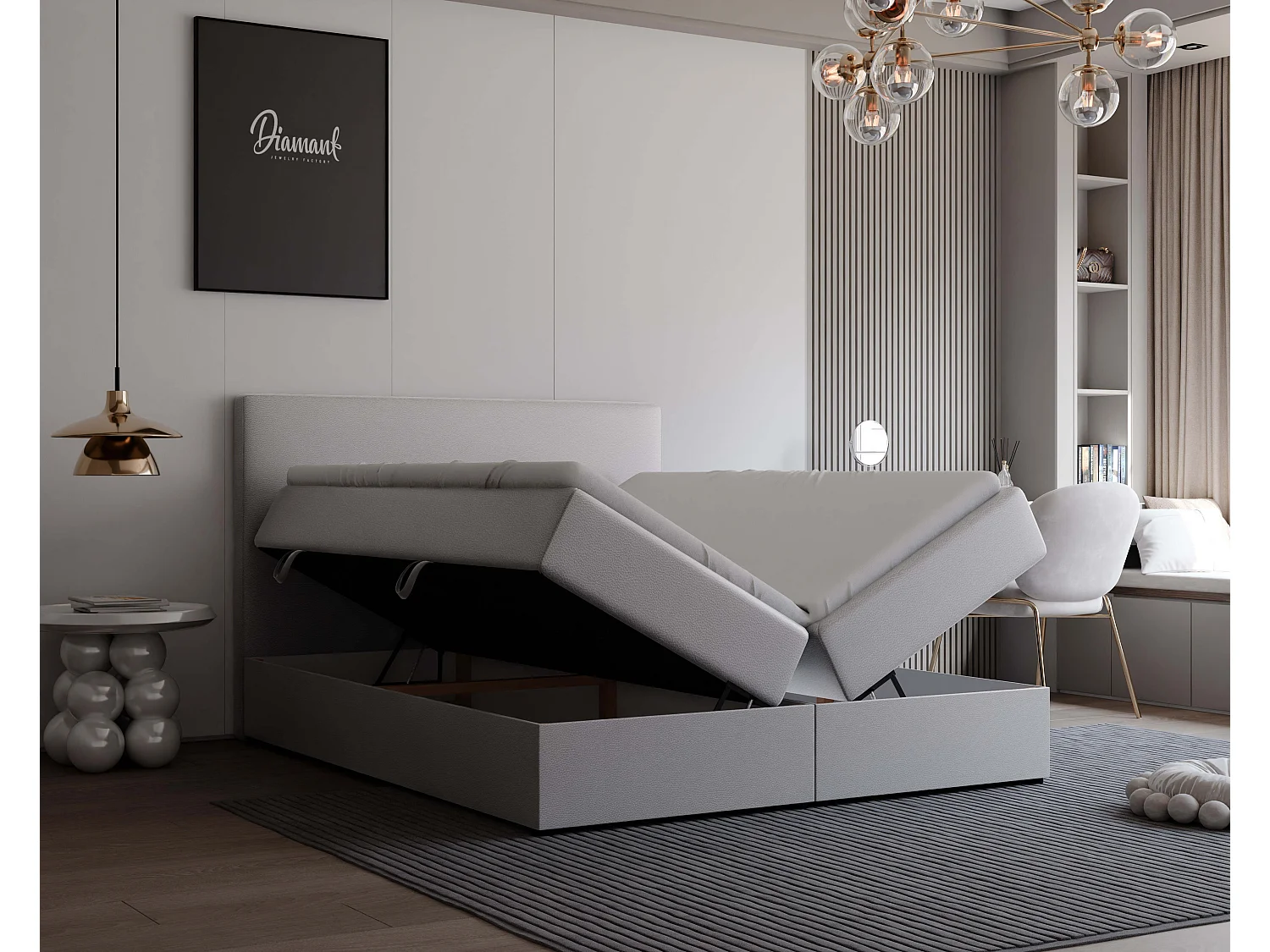 Lit continental rembourré avec surmatelas, gris  - 120x200 - GIULIA