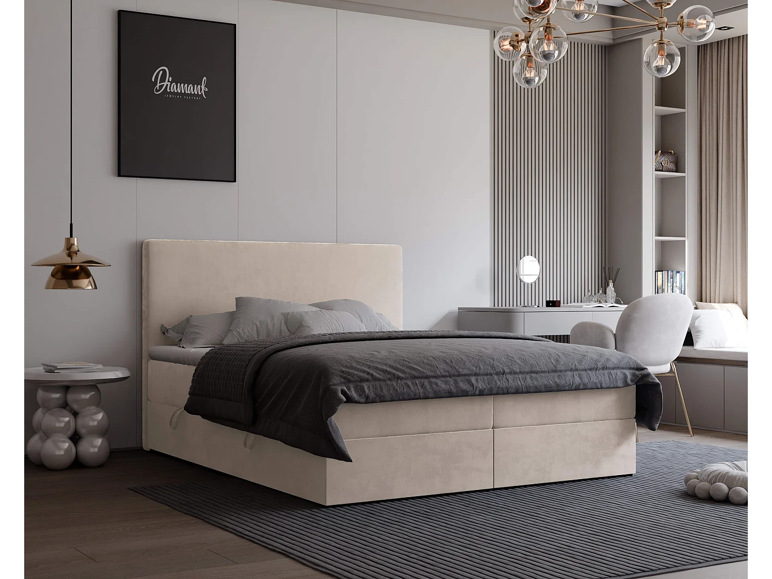 Lit continental rembourré avec surmatelas, crème - 180x200 - GIULIA