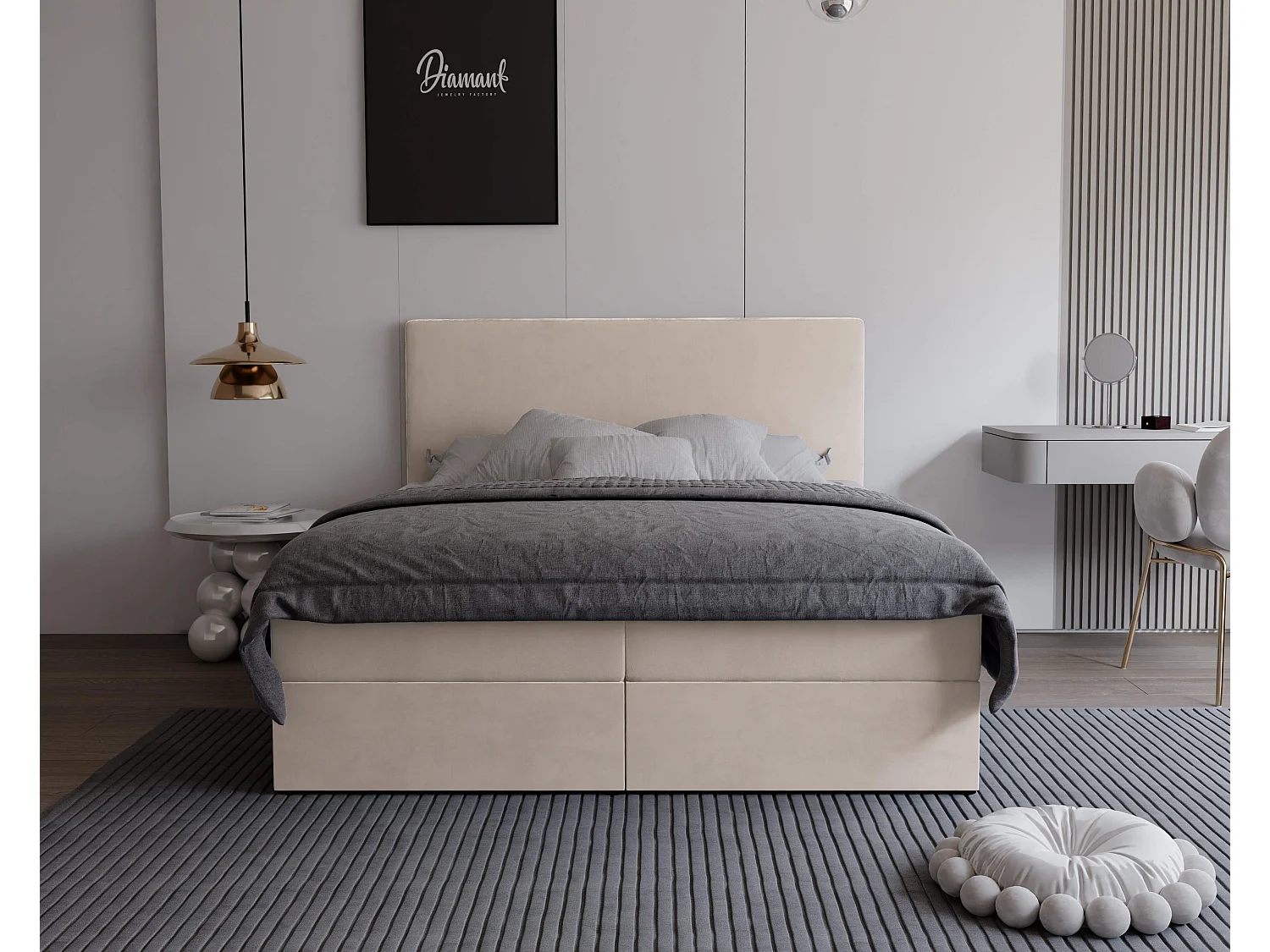 Lit continental rembourré avec surmatelas, crème - 180x200 - GIULIA