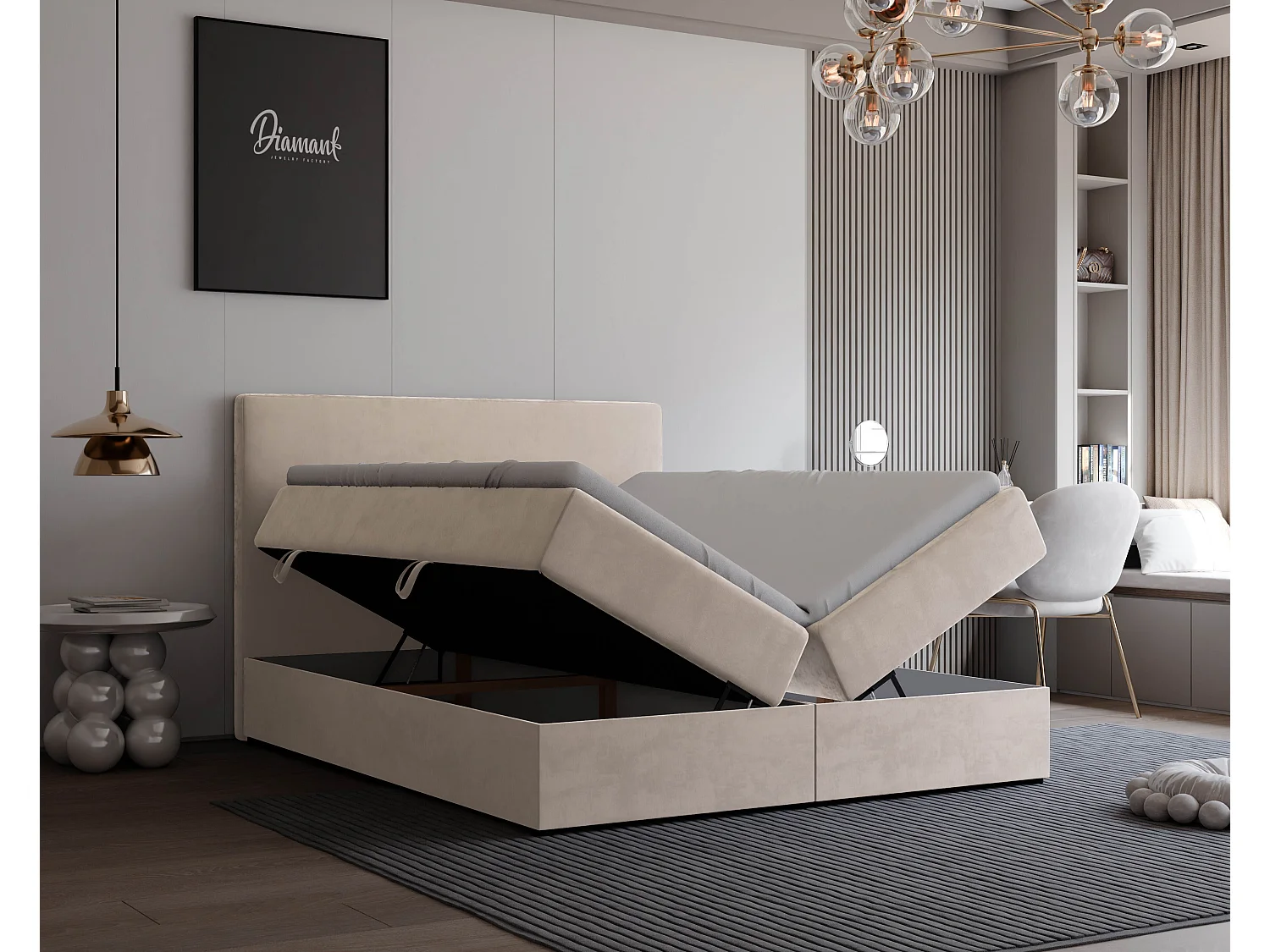 Lit continental rembourré avec surmatelas, crème - 180x200 - GIULIA