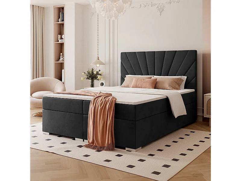 Lit continental rembourré avec surmatelas, noir - 180x200 - OASIS