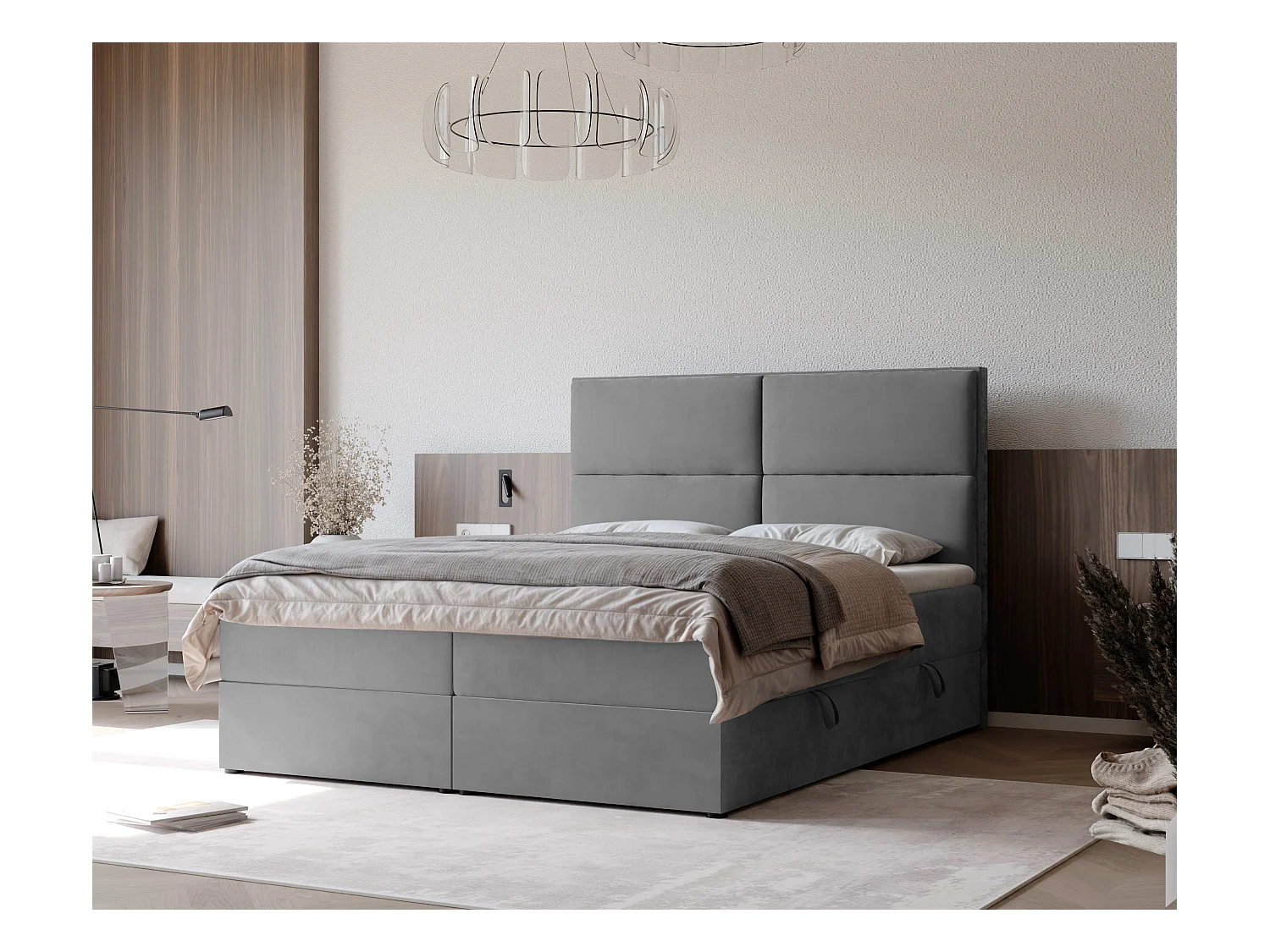 Lit continental rembourré avec surmatelas, gris clair - 140x200 - ORFEO