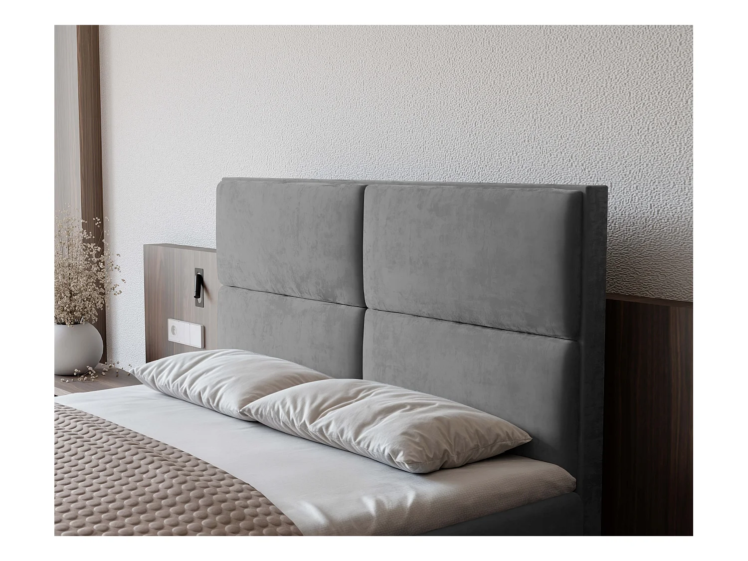 Lit continental rembourré avec surmatelas, gris clair - 140x200 - ORFEO