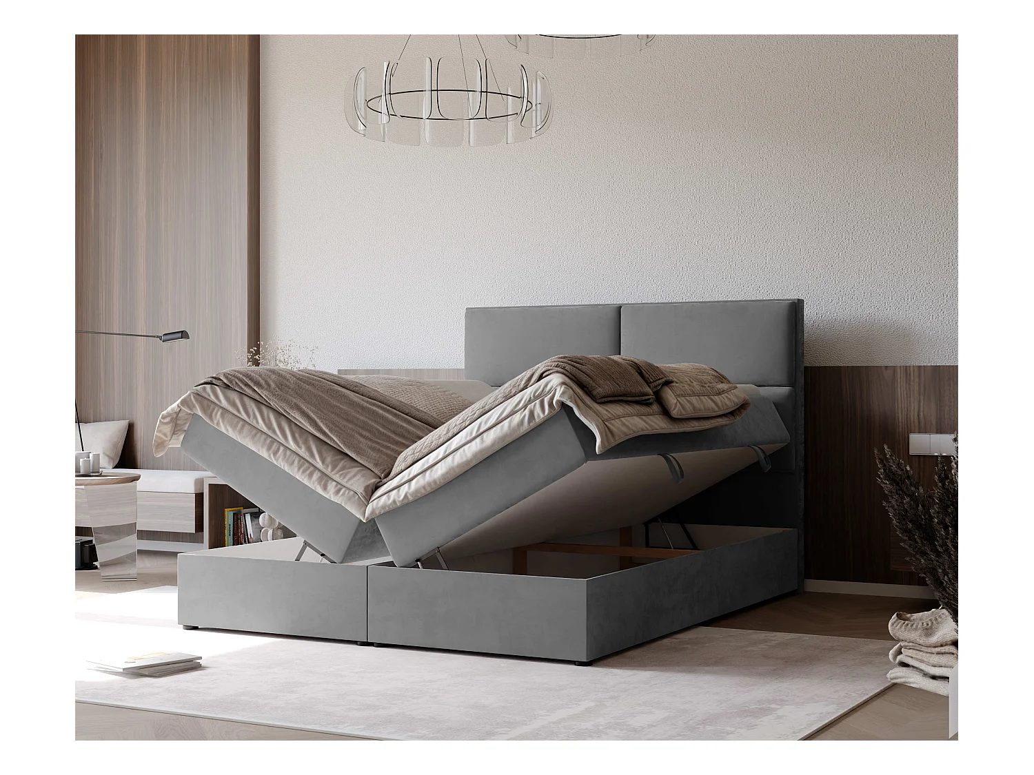 Lit continental rembourré avec surmatelas, gris clair - 140x200 - ORFEO
