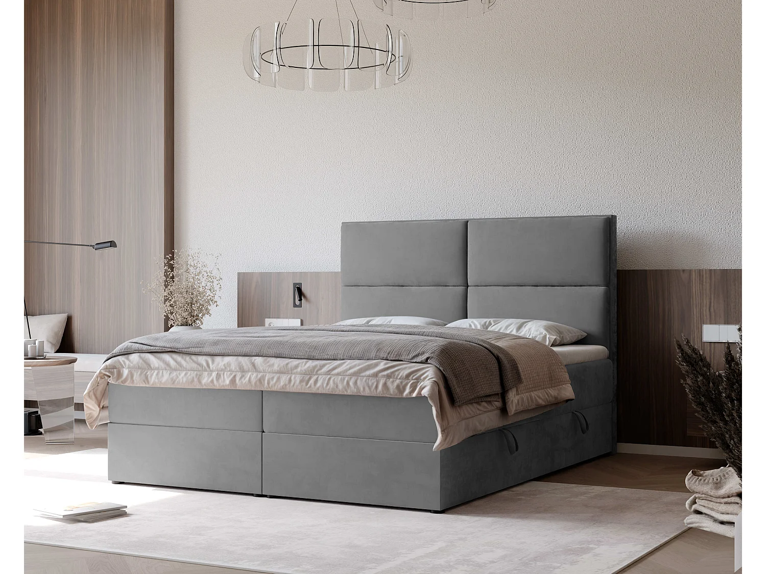 Lit continental rembourré avec surmatelas, gris clair - 140x200 - ORFEO