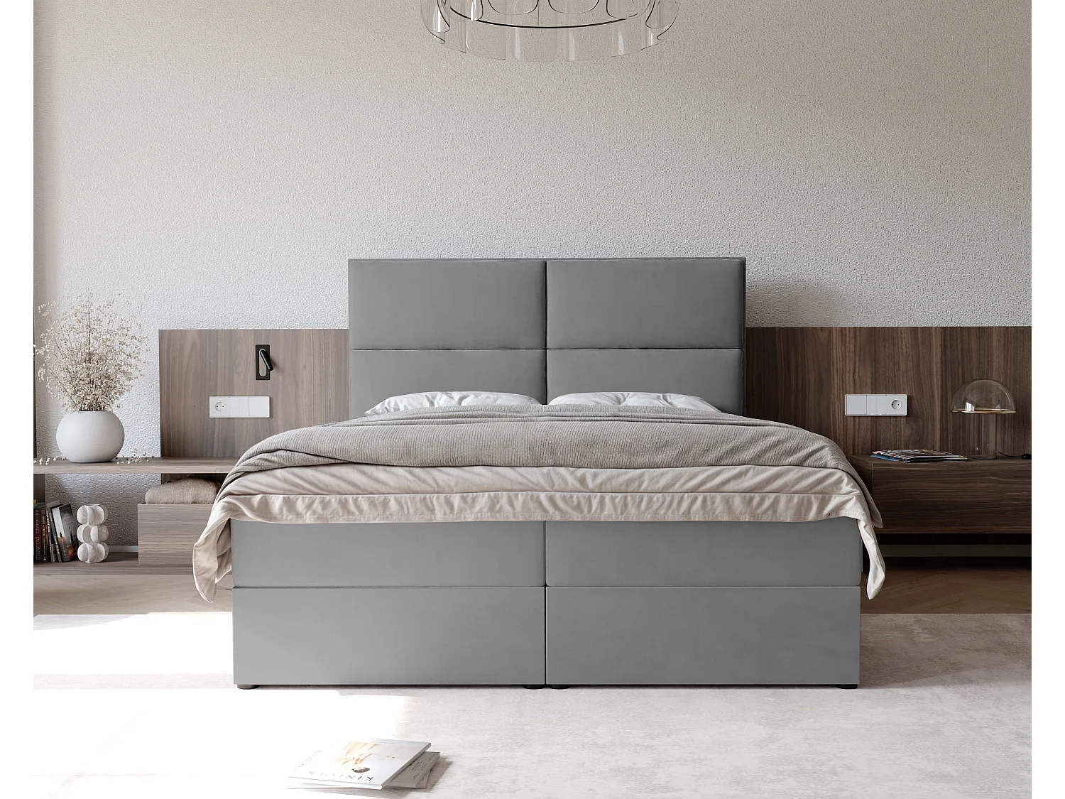 Lit continental rembourré avec surmatelas, gris clair - 140x200 - ORFEO