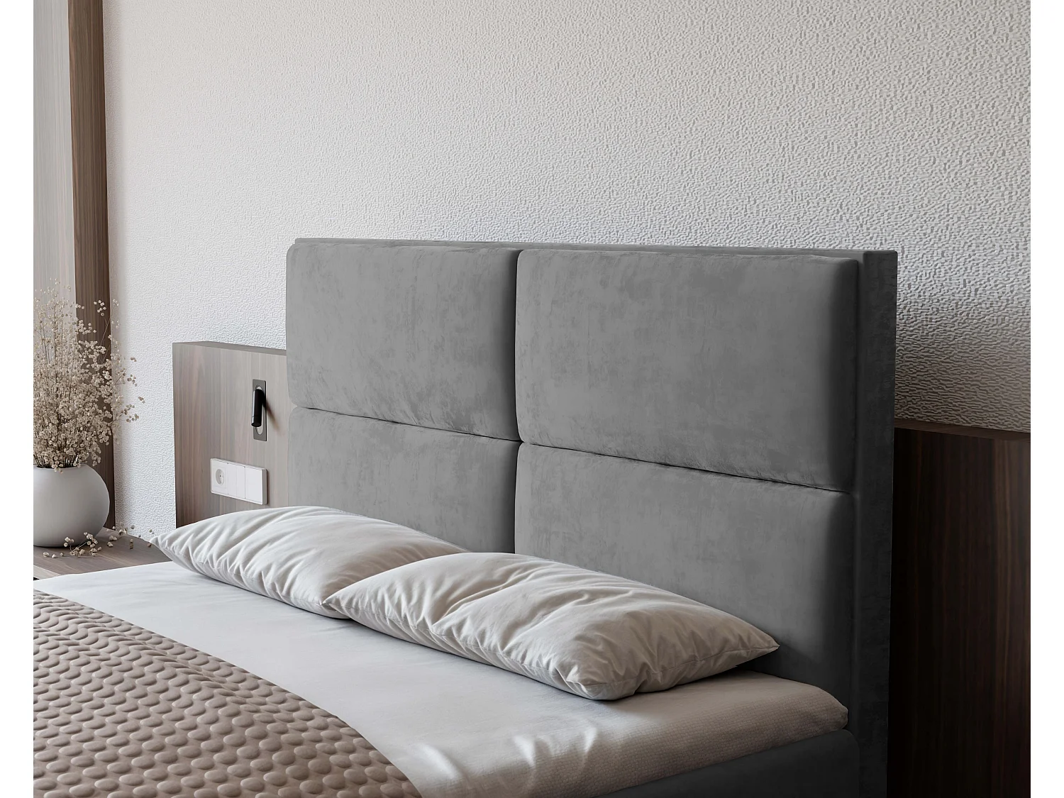 Lit continental rembourré avec surmatelas, gris clair - 140x200 - ORFEO