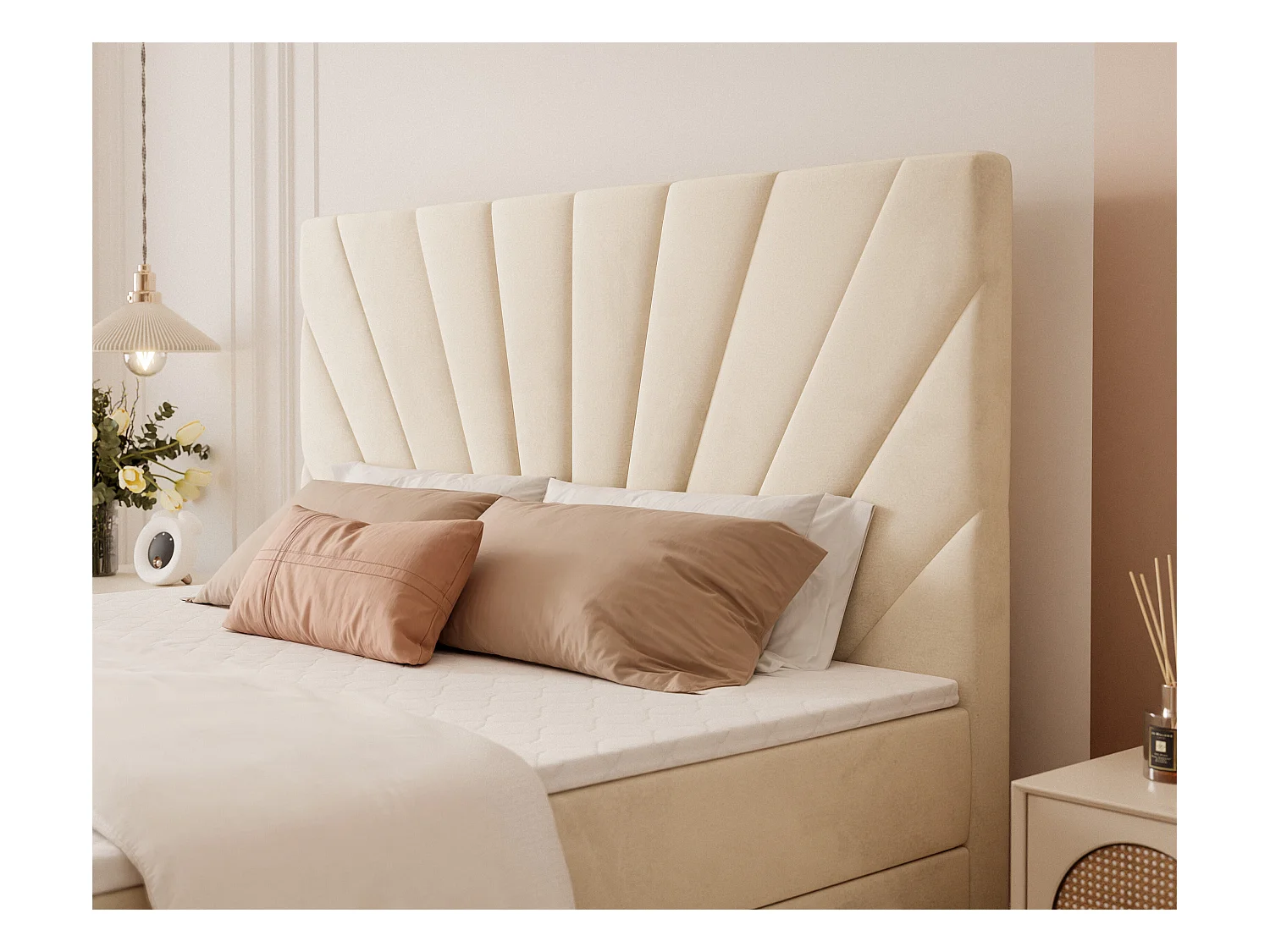 Lit continental rembourré avec surmatelas, beige - 200x200 - OASIS
