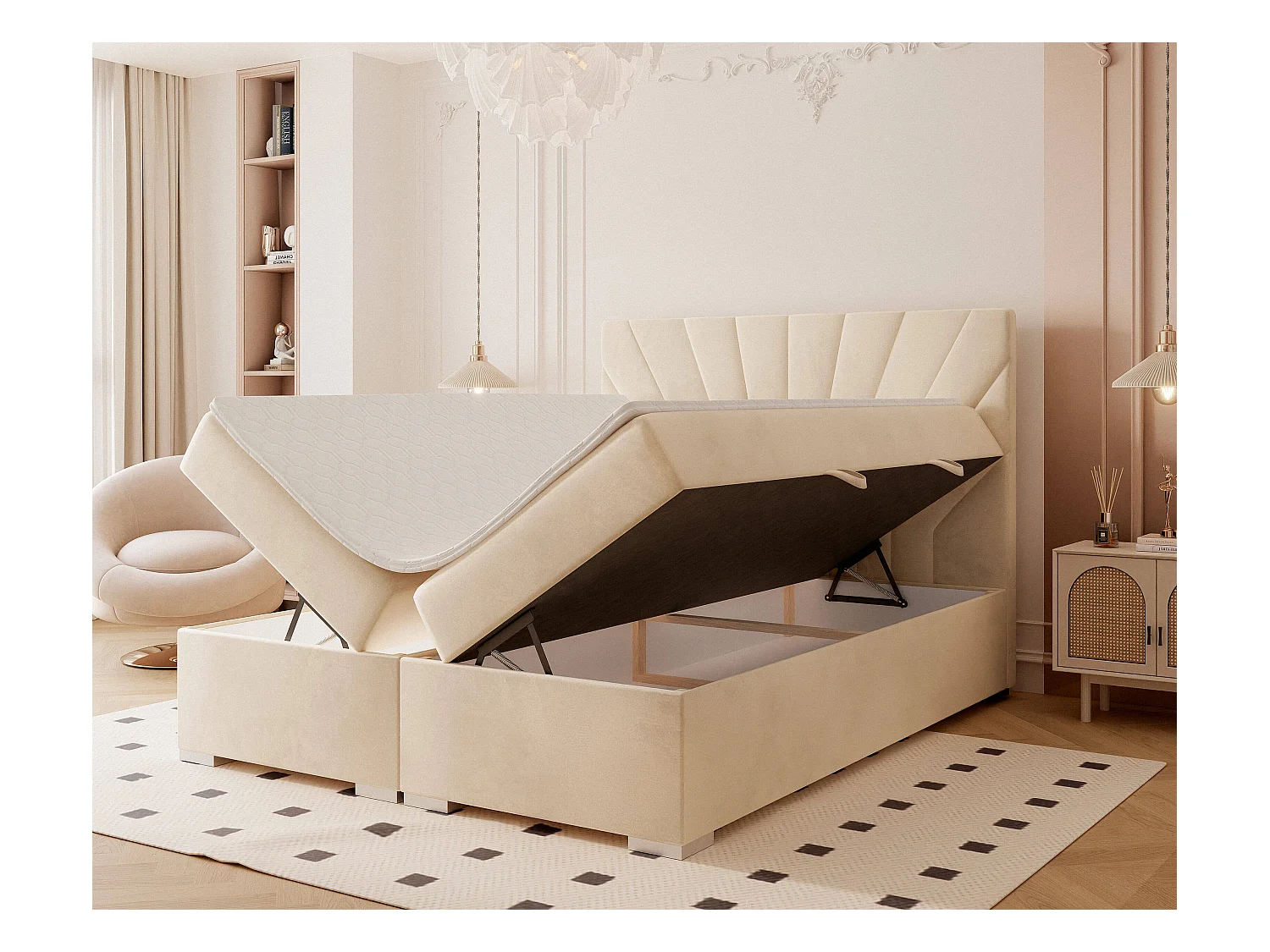 Lit continental rembourré avec surmatelas, beige - 200x200 - OASIS