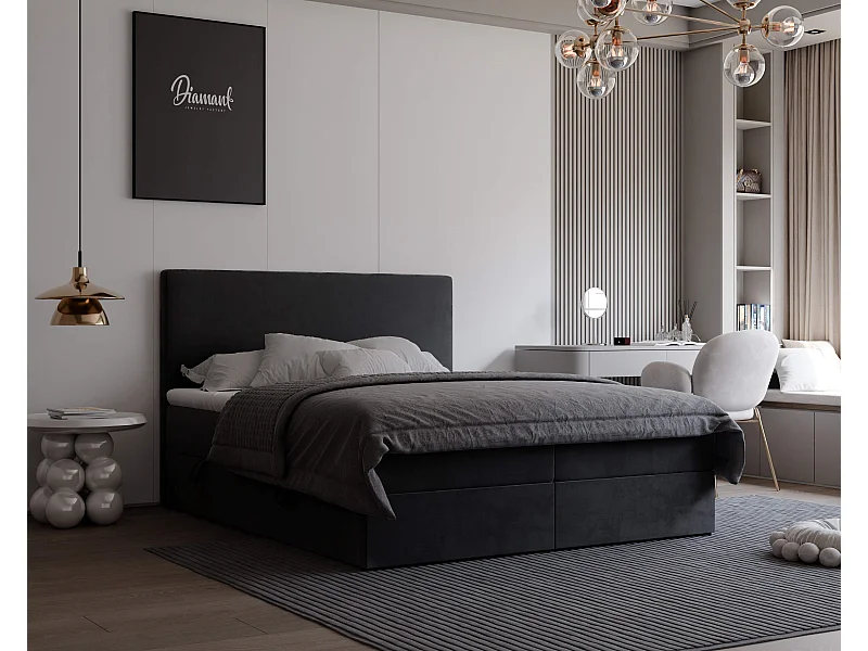 Lit continental rembourré avec surmatelas, noir - 180x200 - GIULIA