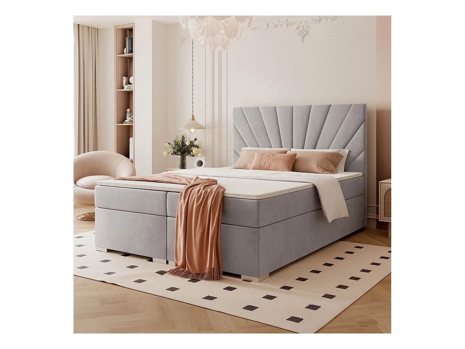 Lit continental rembourré avec surmatelas, gris - 200x200 - OASIS