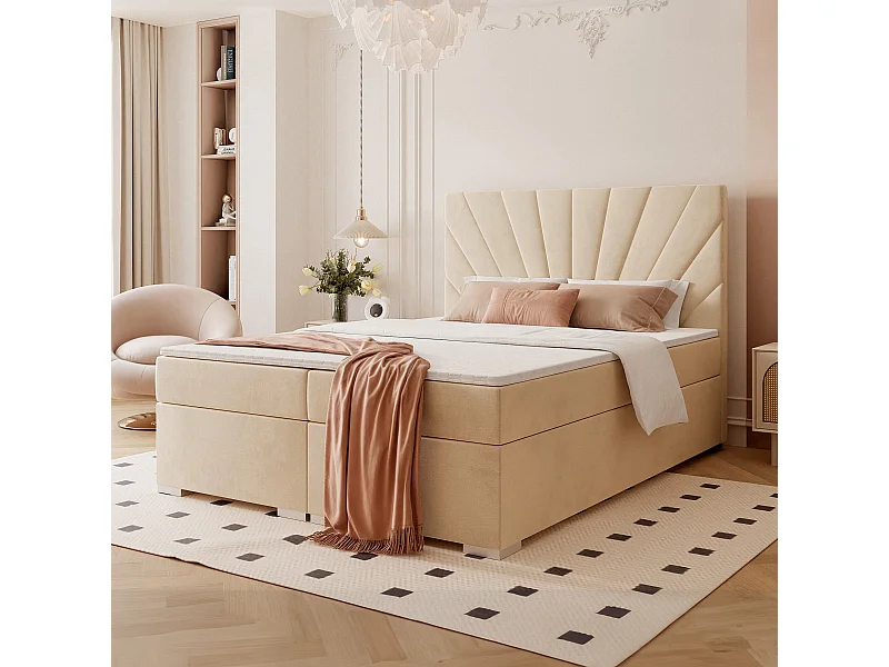 Continentaal bed met gestoffeerd matras, crème - 160x200