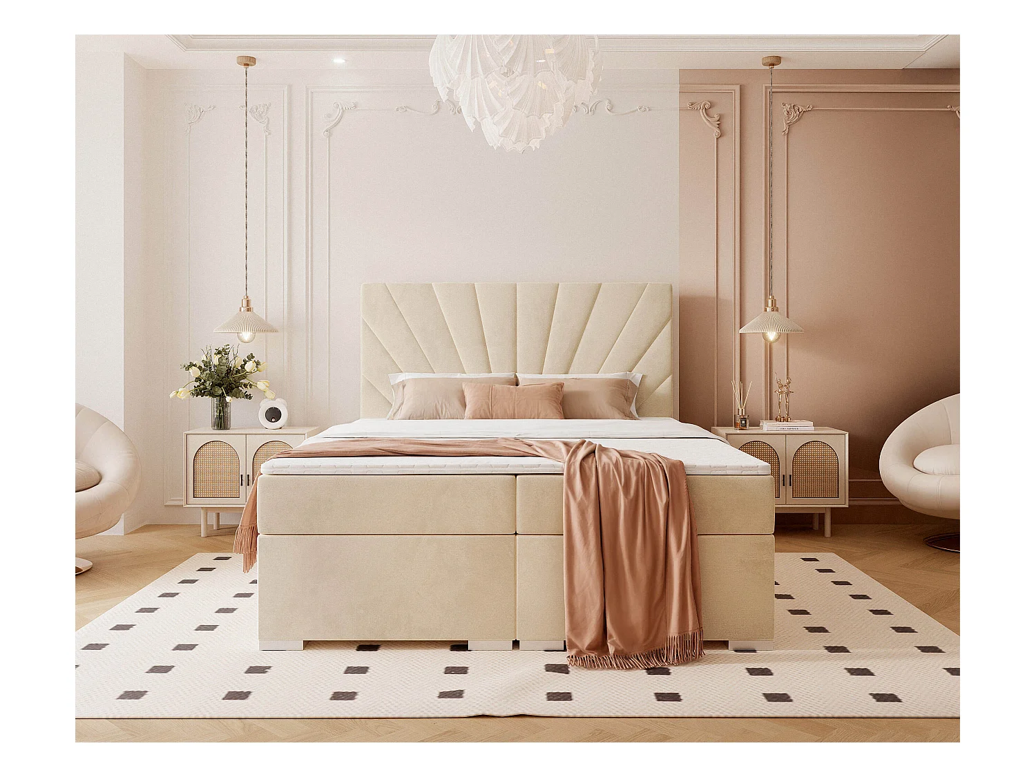 Lit continental rembourré avec surmatelas, crème - 160x200 - OASIS