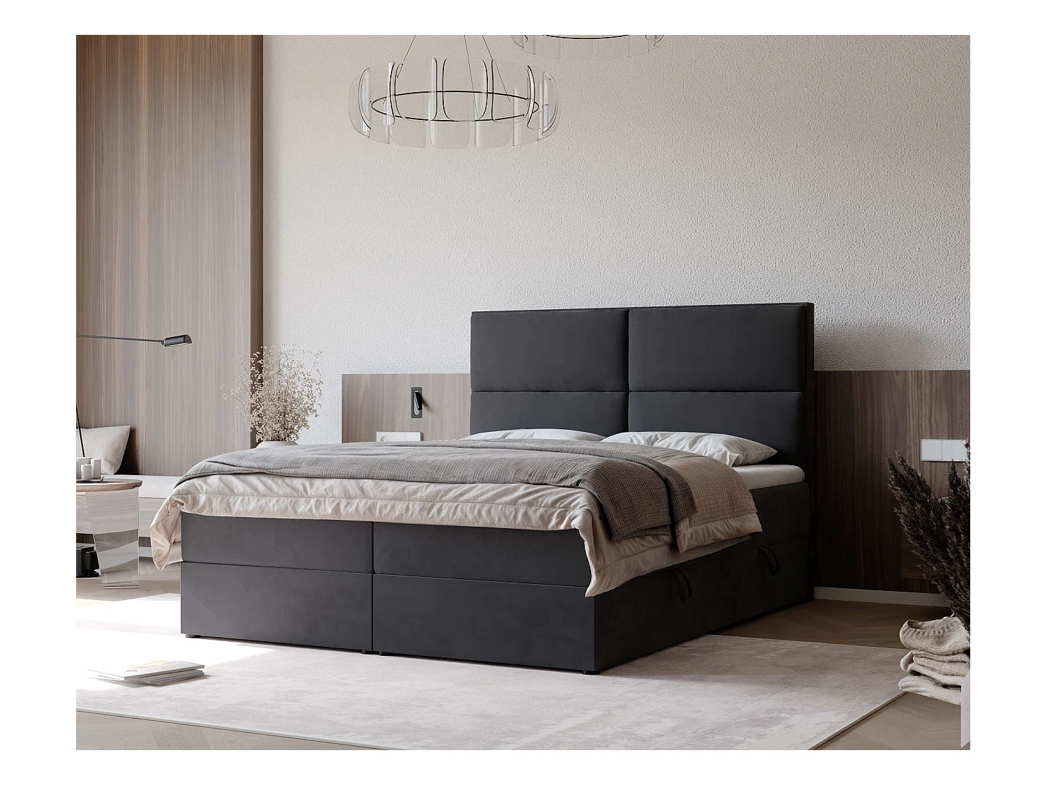 Lit continental rembourré avec surmatelas, noir - 160x200 - ORFEO