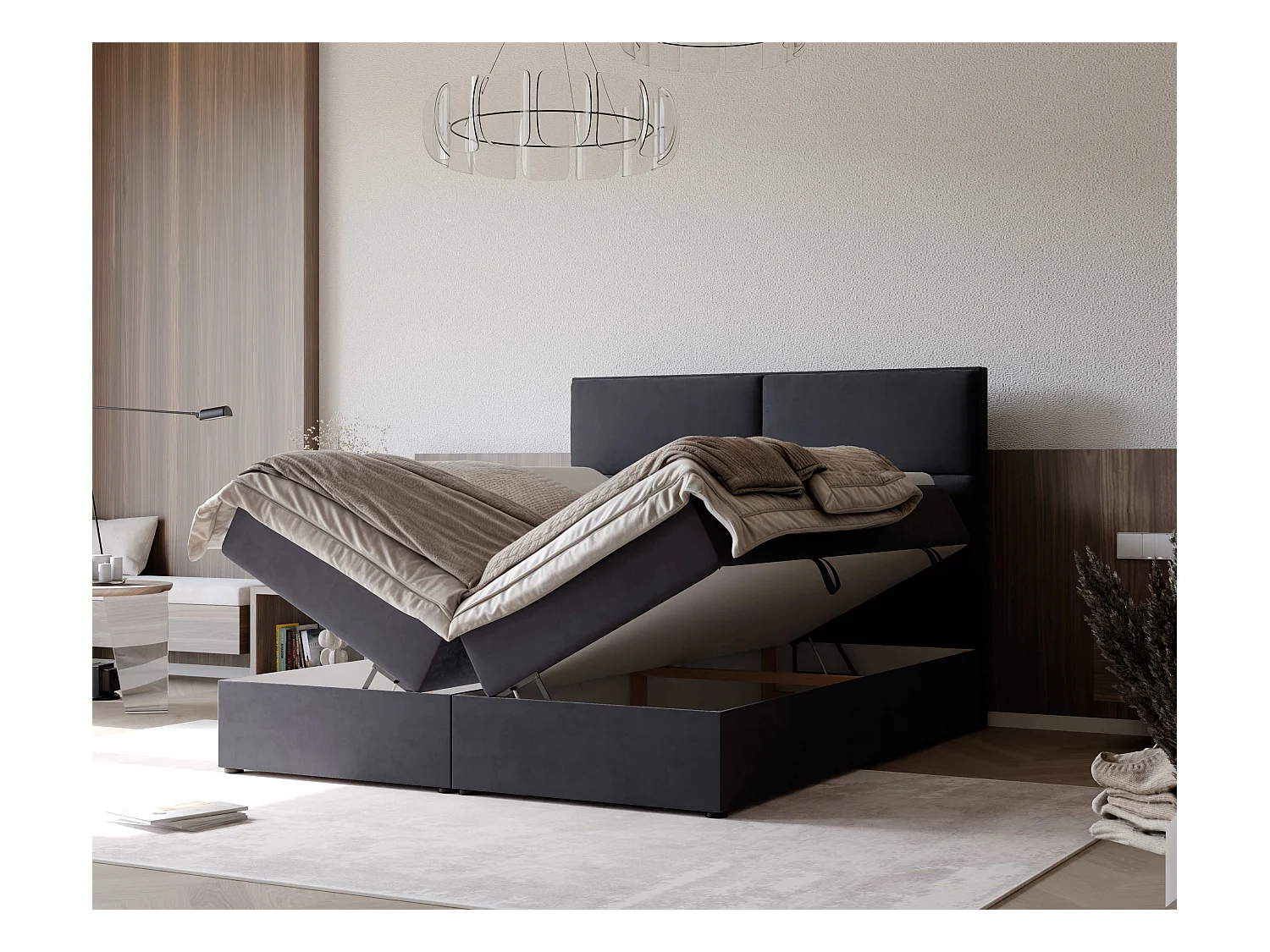 Lit continental rembourré avec surmatelas, noir - 160x200 - ORFEO