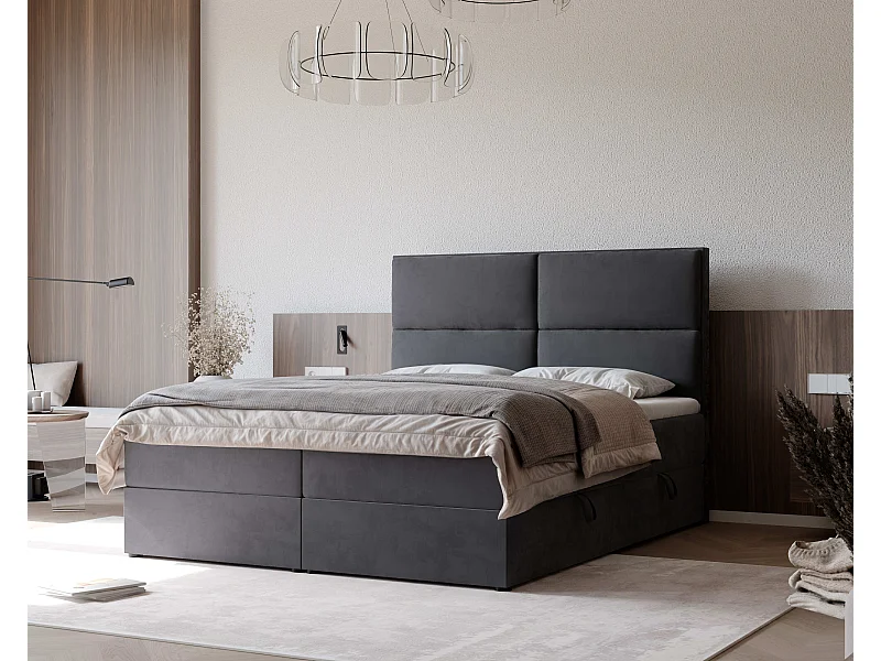 Lit continental rembourré avec surmatelas, gris anthracite - 160x200 - ORFEO