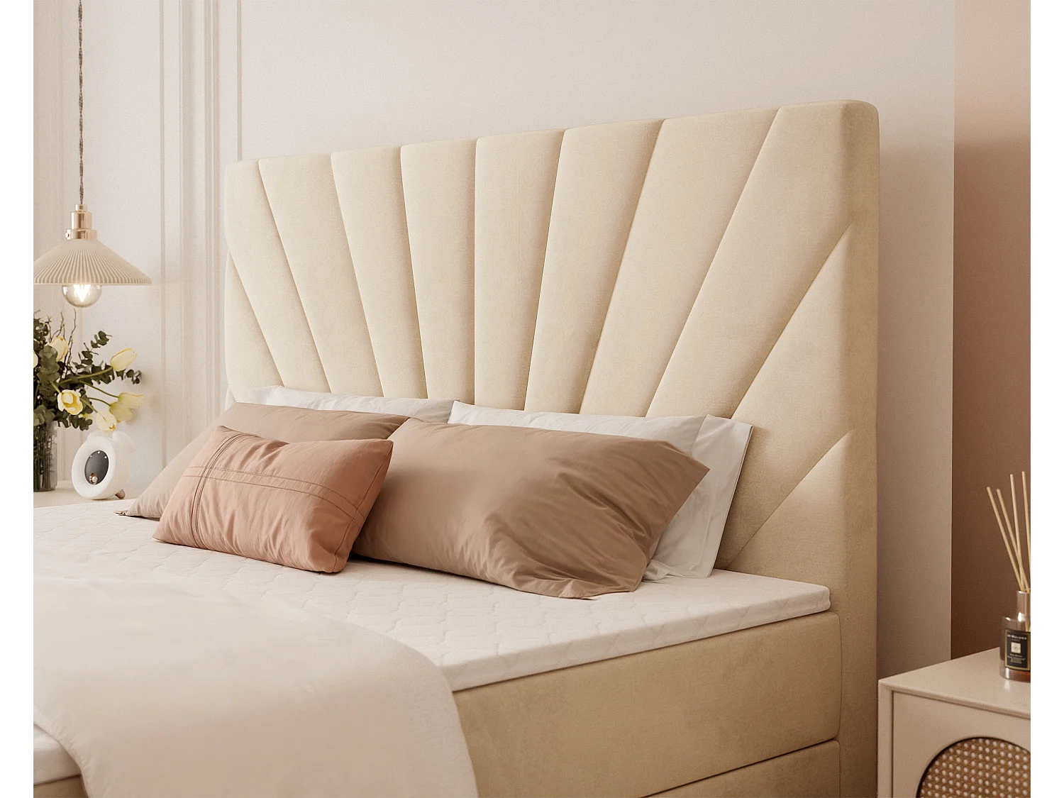 Lit continental rembourré avec surmatelas, crème - 120x200 - OASIS