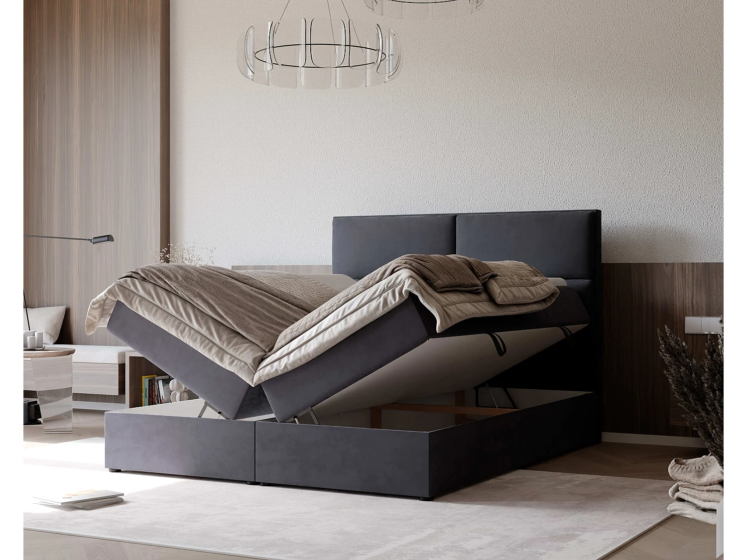 Lit continental rembourré avec surmatelas, gris anthracite - 140x200 - ORFEO