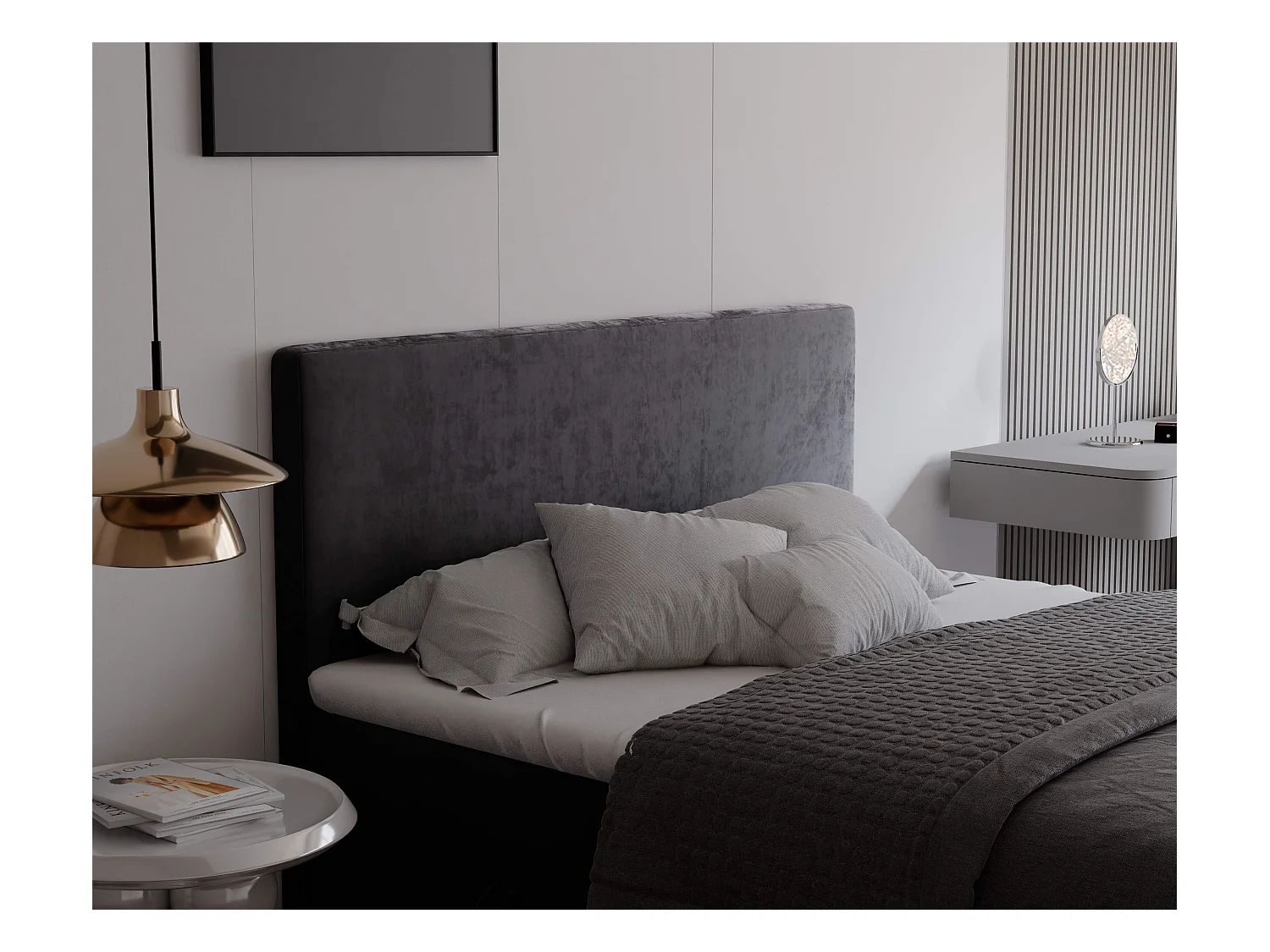 Lit continental rembourré avec surmatelas, gris anthracite - 120x200 - GIULIA