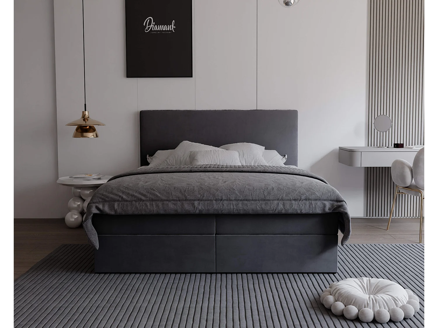 Lit continental rembourré avec surmatelas, gris anthracite - 120x200 - GIULIA