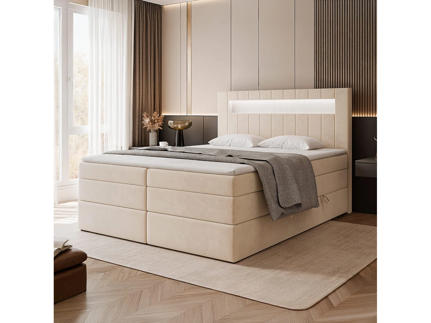 Lit continental rembourré avec surmatelas, beige - 180x200 - ROYAL - WYCOFANY