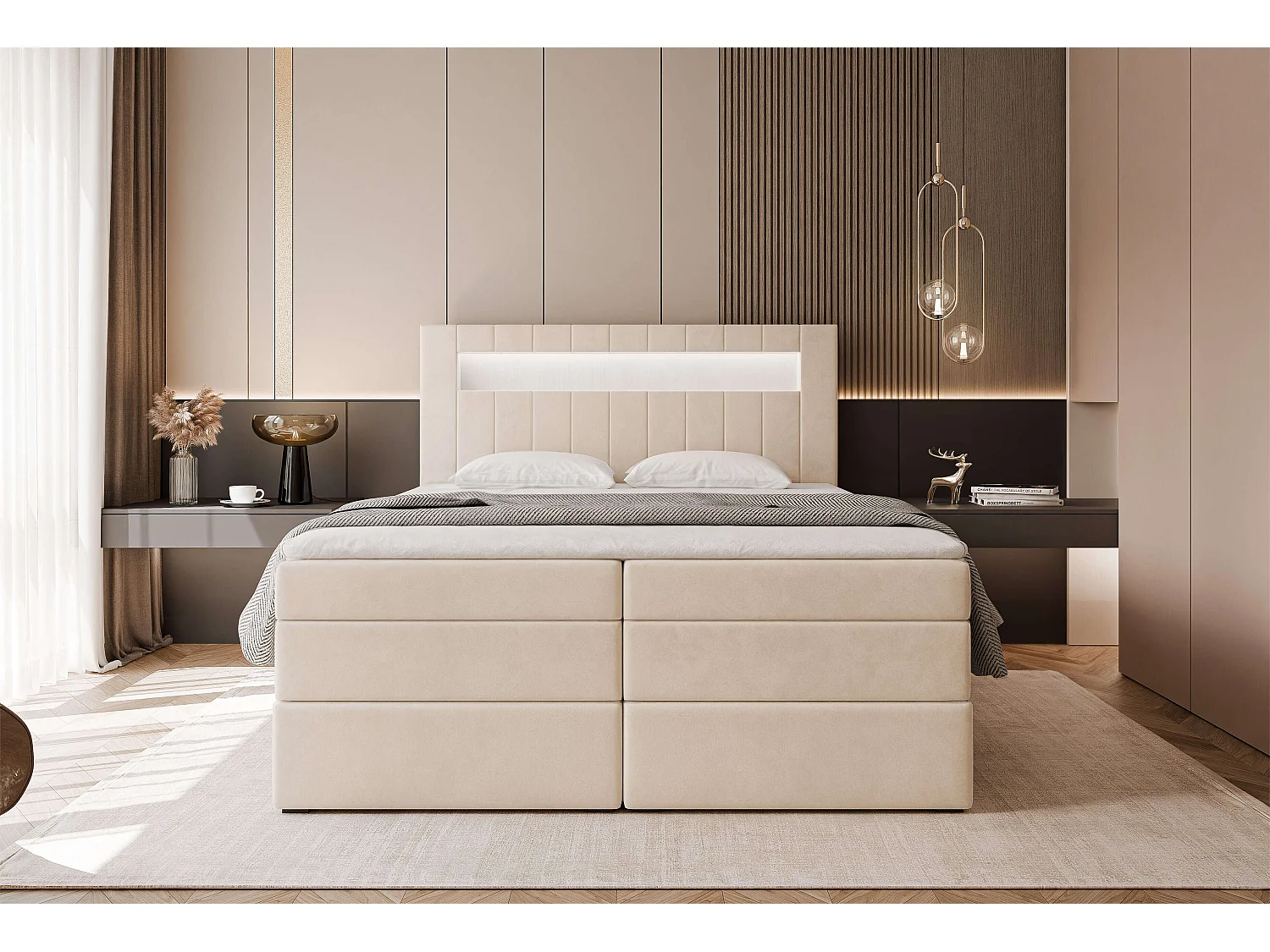 Lit continental rembourré avec surmatelas, beige - 180x200 - ROYAL - WYCOFANY