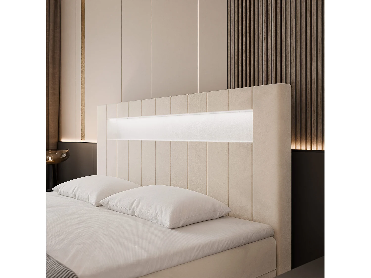Lit continental rembourré avec surmatelas, beige - 180x200 - ROYAL - WYCOFANY