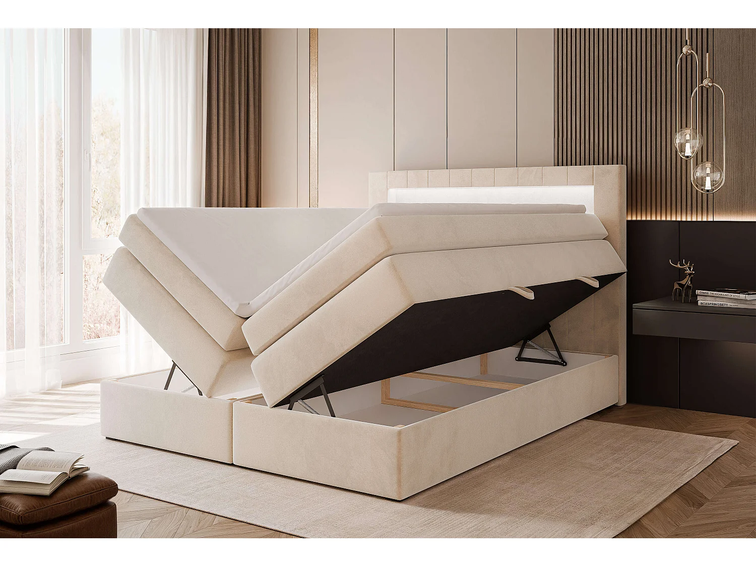 Lit continental rembourré avec surmatelas, beige - 180x200 - ROYAL - WYCOFANY