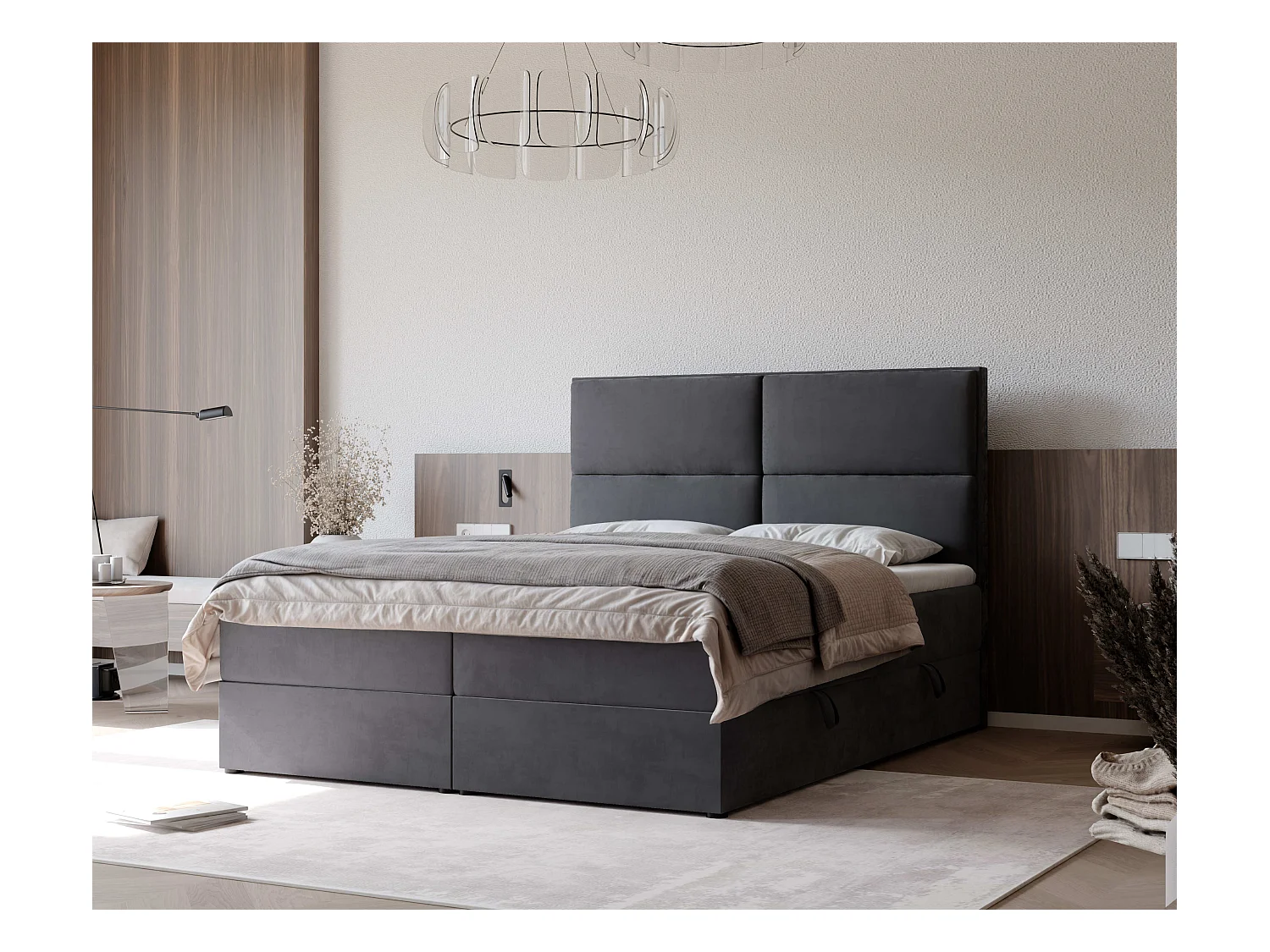 Lit continental rembourré avec surmatelas, gris anthracite - 120x200 - ORFEO