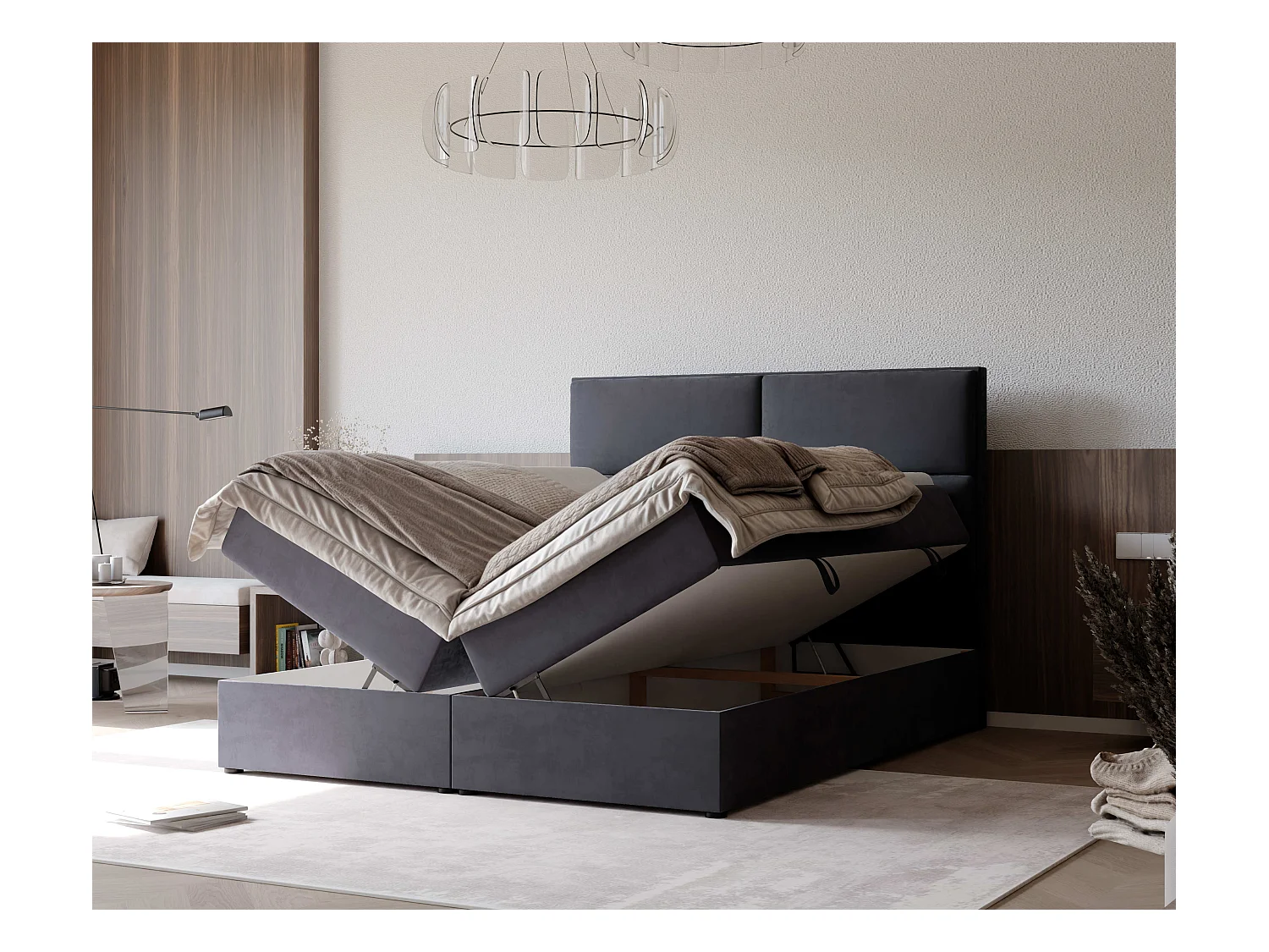 Lit continental rembourré avec surmatelas, gris anthracite - 120x200 - ORFEO