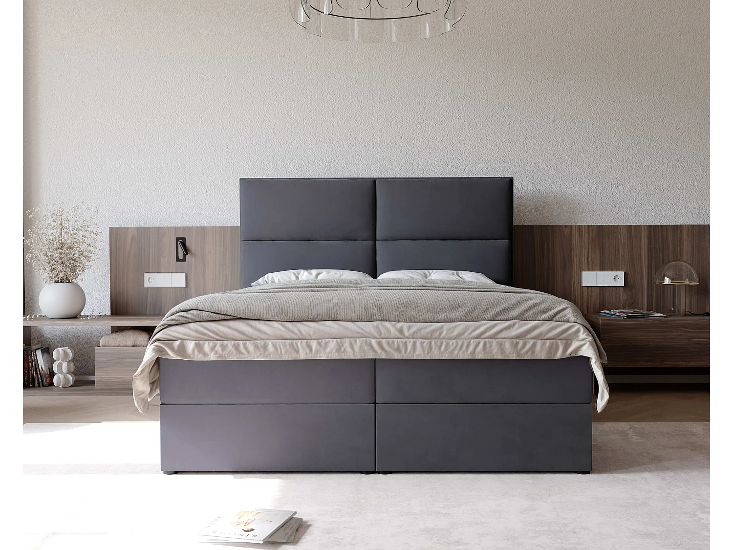 Lit continental rembourré avec surmatelas, gris anthracite - 120x200 - ORFEO