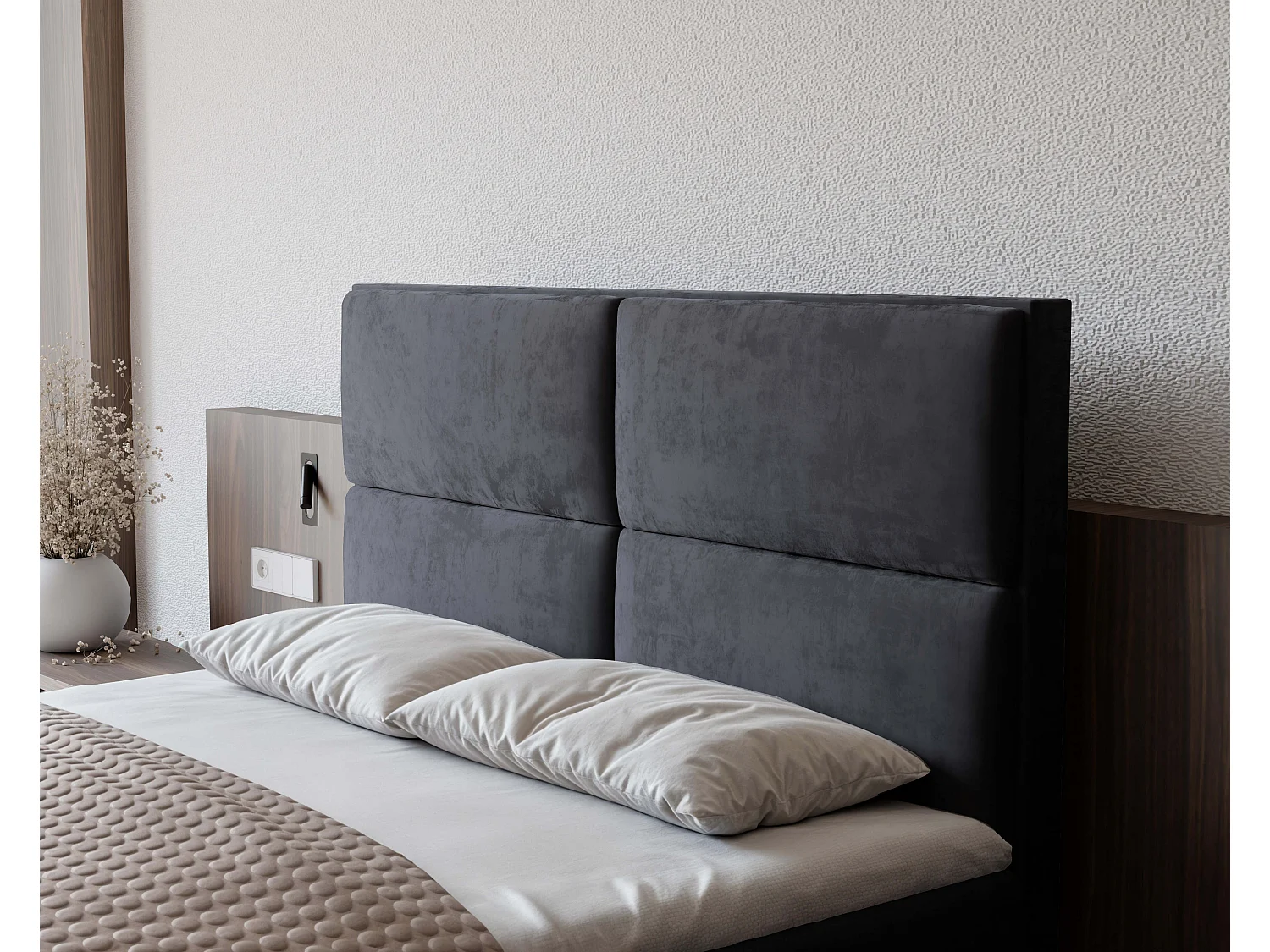 Lit continental rembourré avec surmatelas, gris anthracite - 120x200 - ORFEO