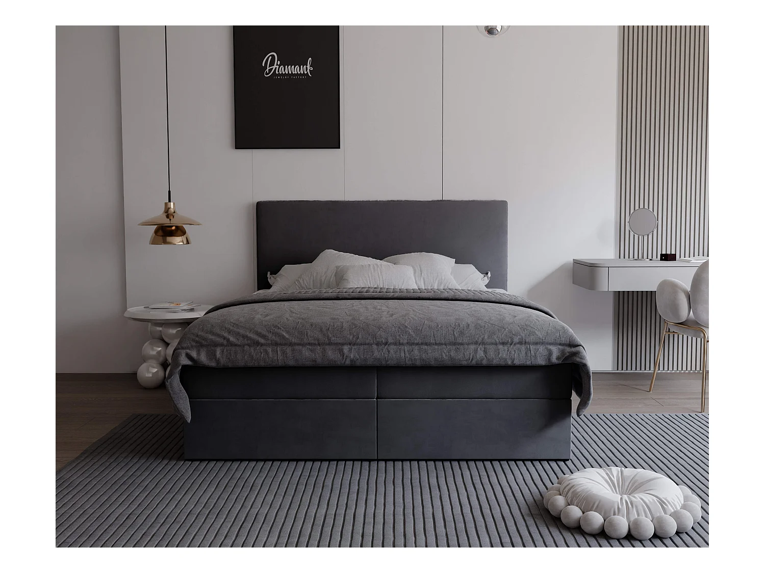 Lit continental rembourré avec surmatelas, gris - 140x200 - GIULIA