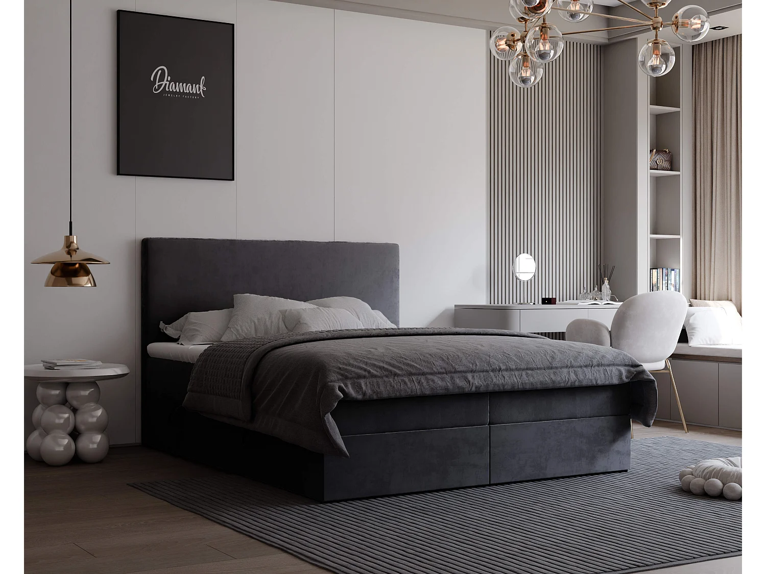 Lit continental rembourré avec surmatelas, gris - 140x200 - GIULIA