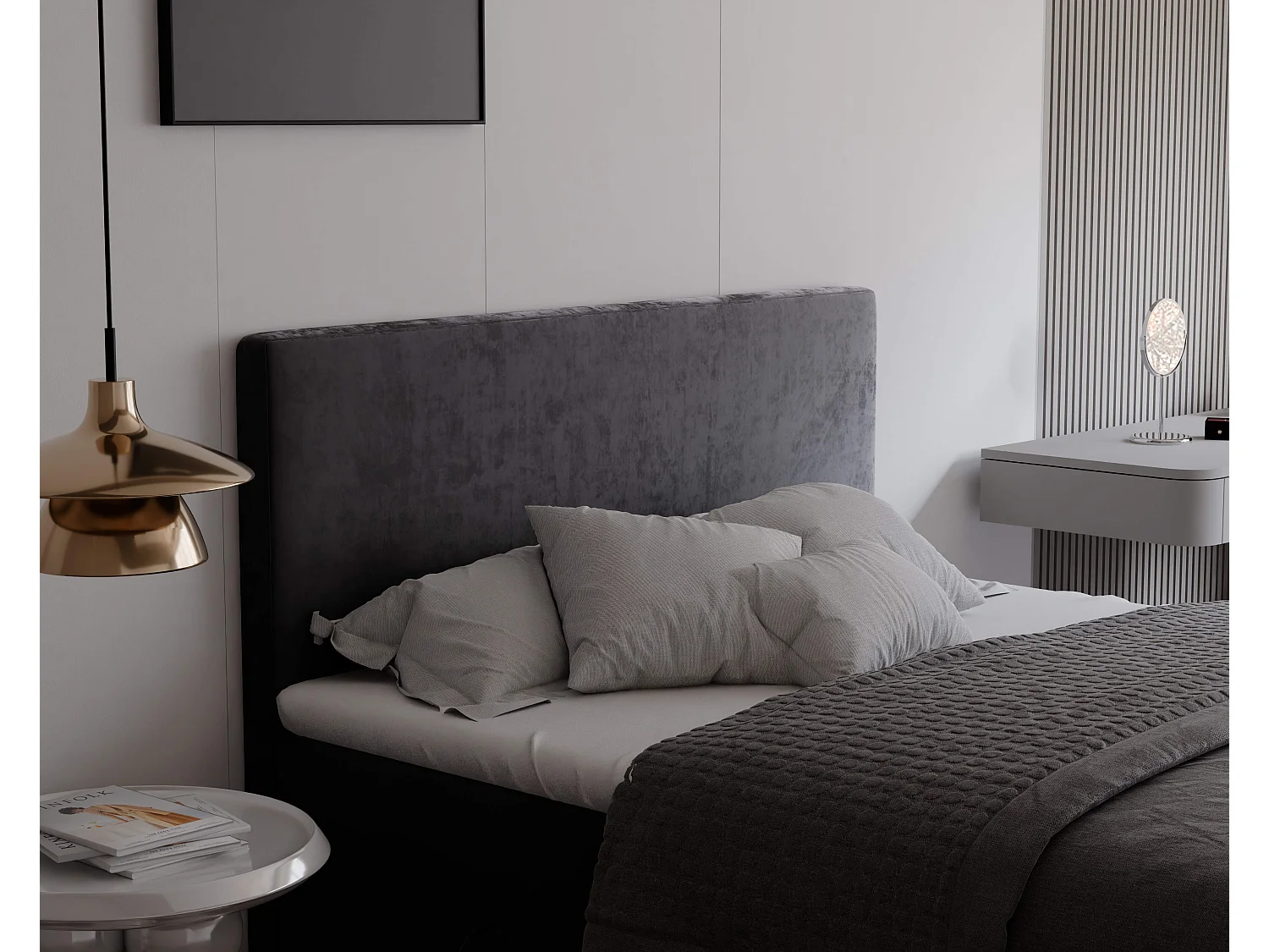 Lit continental rembourré avec surmatelas, gris - 140x200 - GIULIA