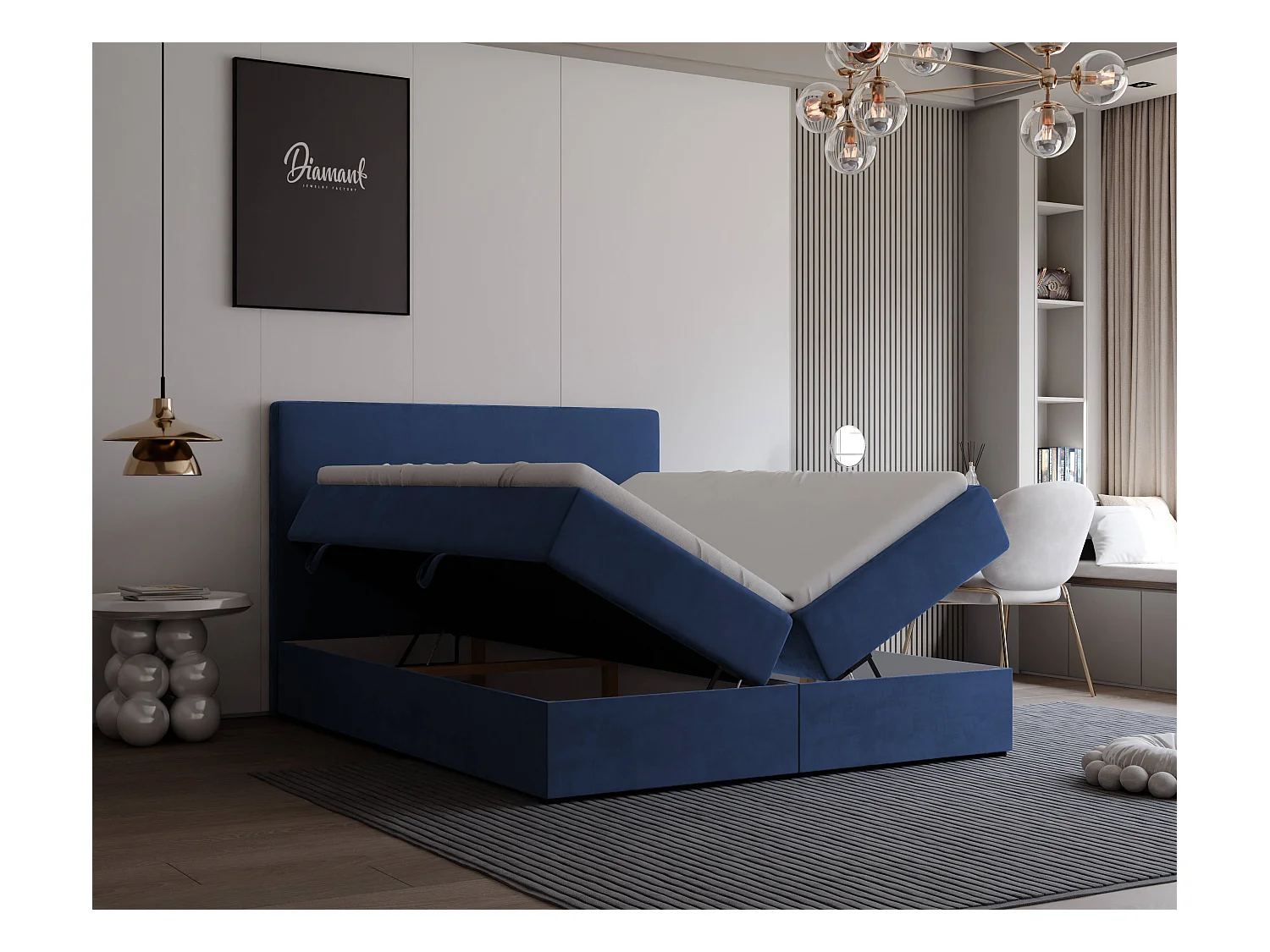 Lit continental rembourré avec surmatelas, bleu - 160x200 - GIULIA